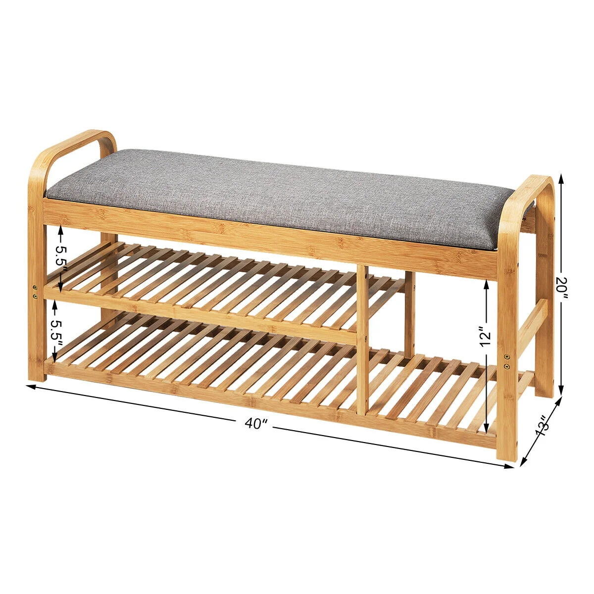 3-Tier Bamboo Shoe Rack Bench With Cushion, Natural - Image 6
