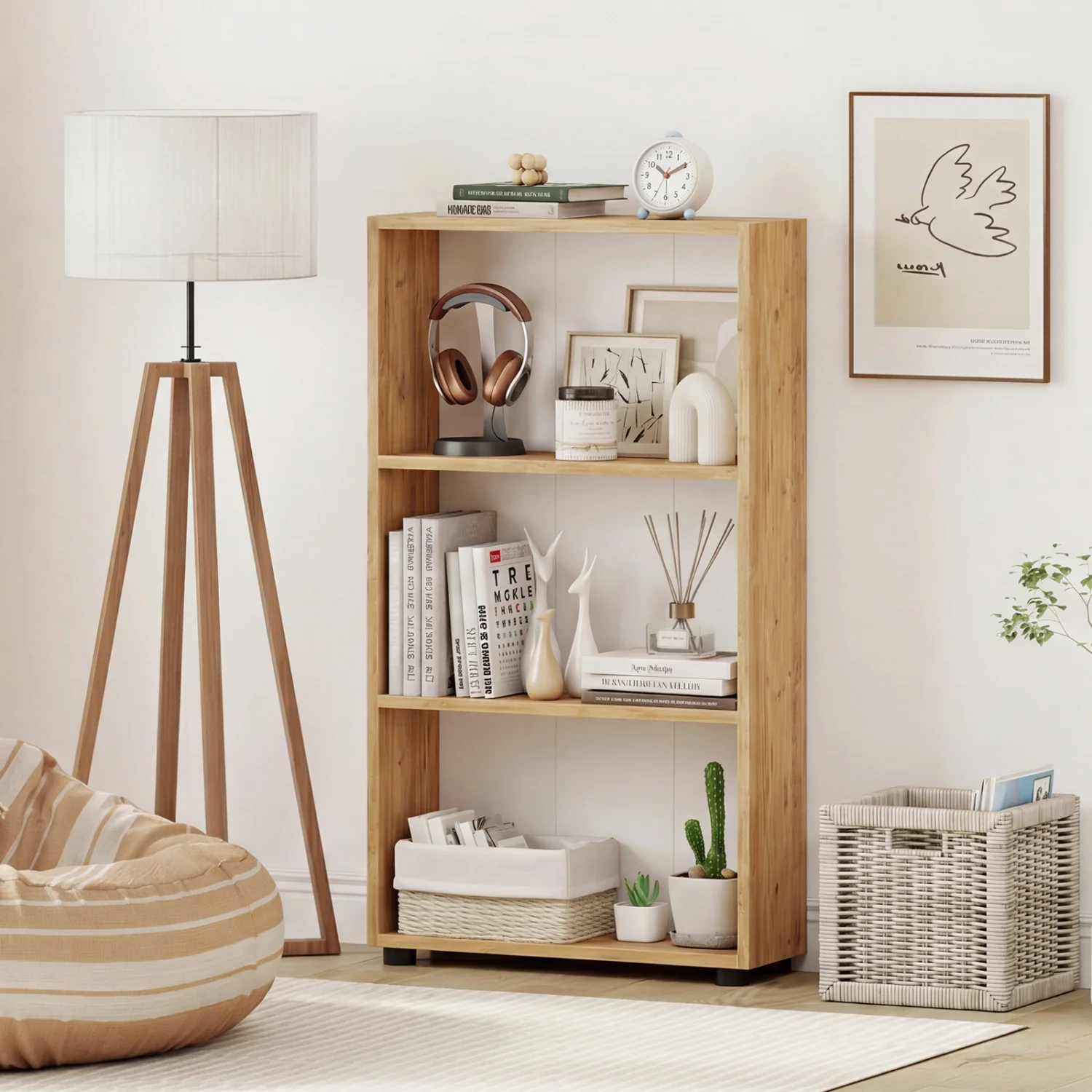 3-Tier Bookcase 42 inch Tall Book Shelf with Anti-Tipping Kit, Brown - Image 3