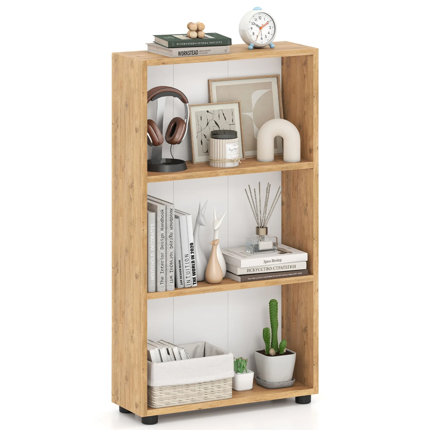 3-Tier Bookcase 42 inch Tall Book Shelf with Anti-Tipping Kit, Brown - Image 5