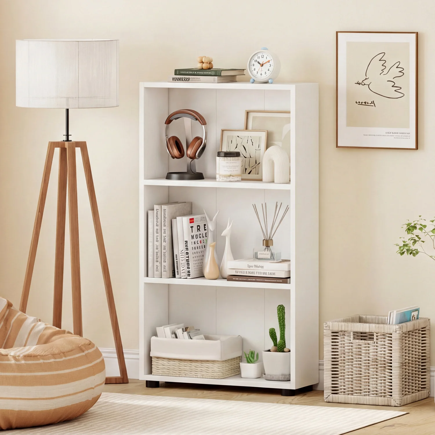 3-Tier Bookcase 42 inch Tall Book Shelf with Anti-Tipping Kit, White - Image 2