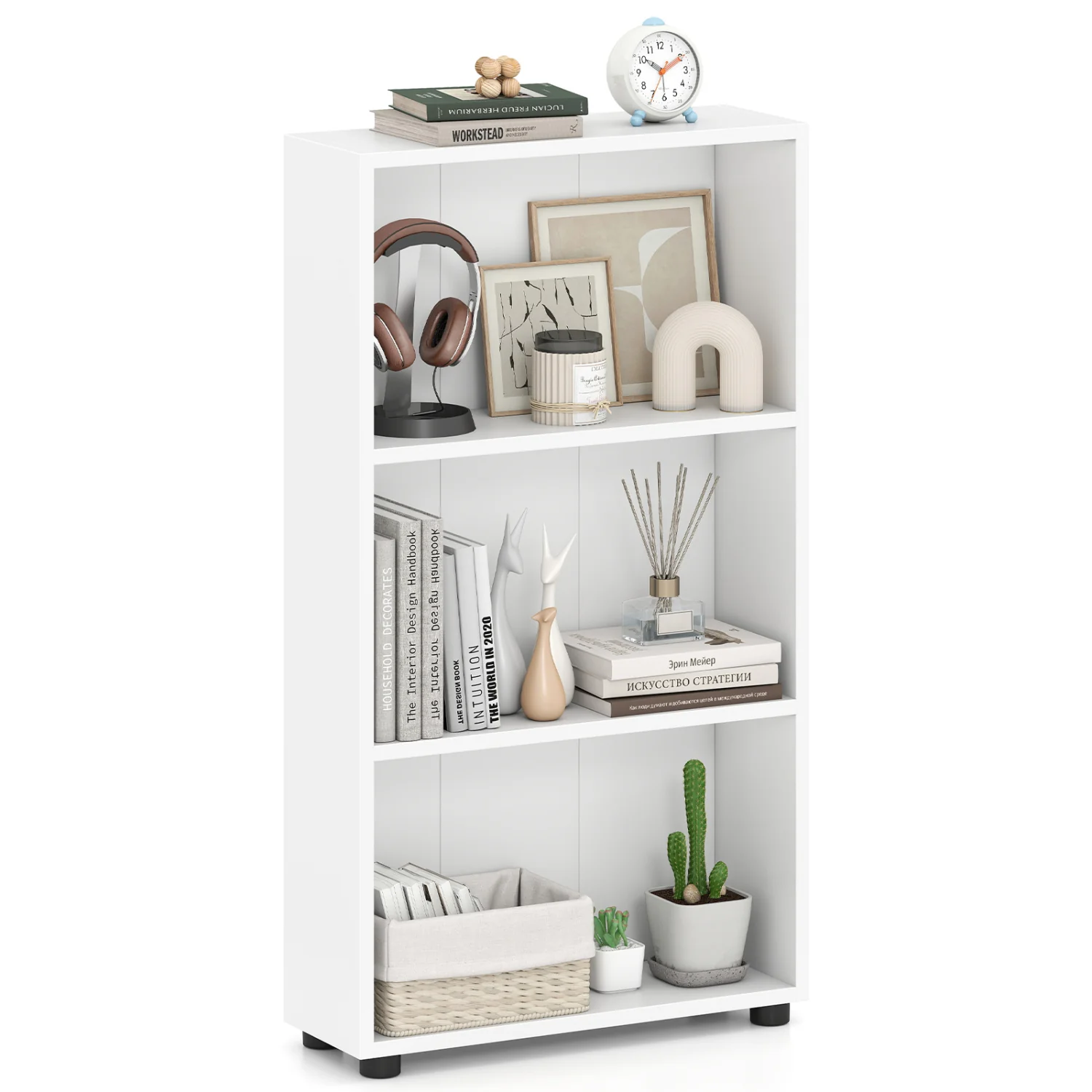3-Tier Bookcase 42 inch Tall Book Shelf with Anti-Tipping Kit, White - Image 5