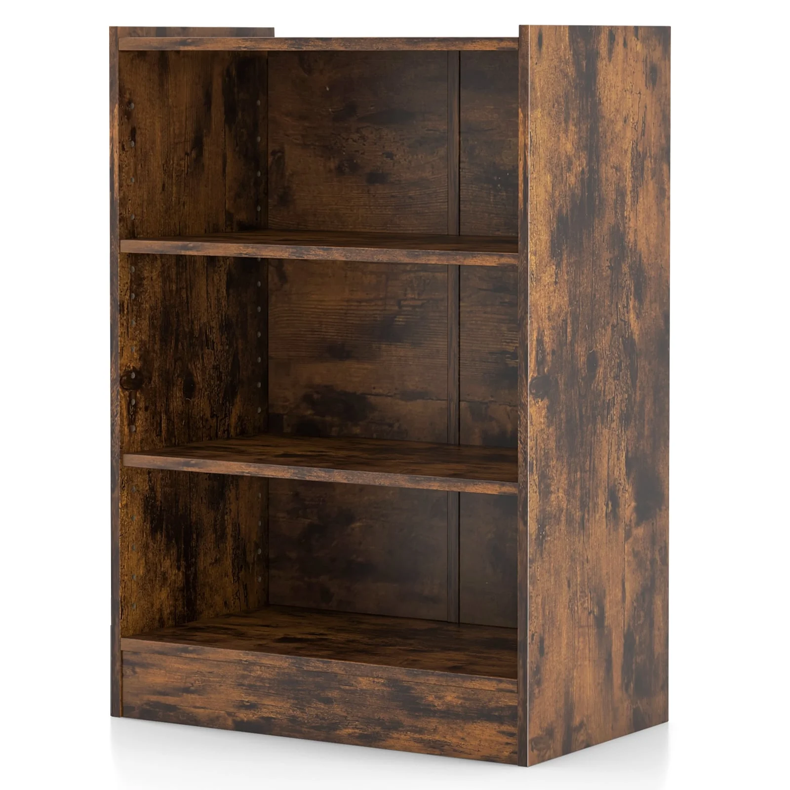 3-Tier Bookcase, Adjustable Shelves, Rustic Brown - Image 5