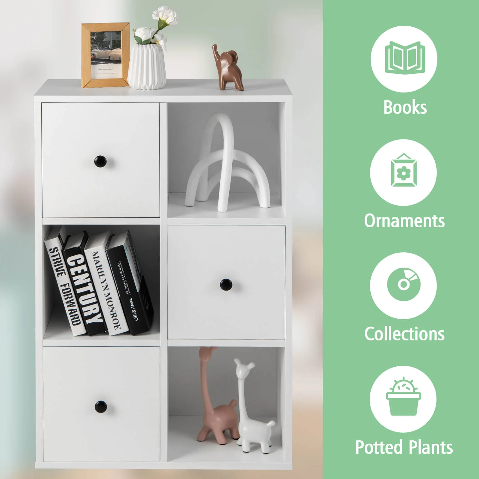 3-Tier Bookshelf, Anti-Toppling Device, White - Image 10