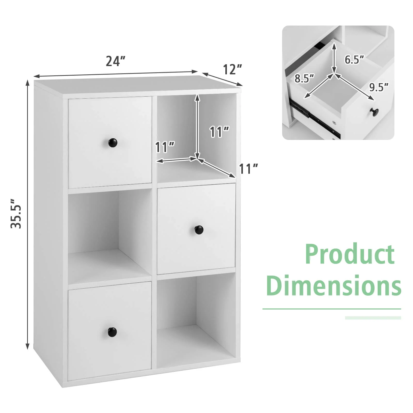 3-Tier Bookshelf, Anti-Toppling Device, White - Image 6