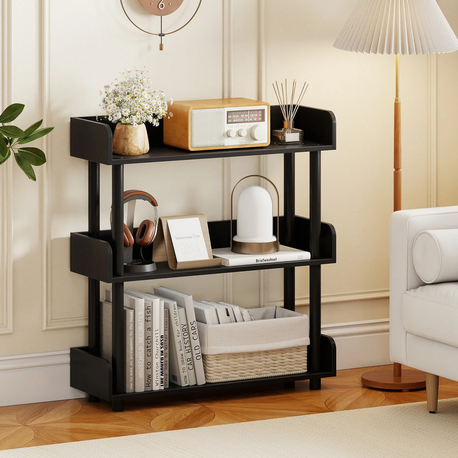 3-Tier Bookshelf with Anti-Tipping Kit and Industrial Storage Unit for Living Room, Black - Image 2