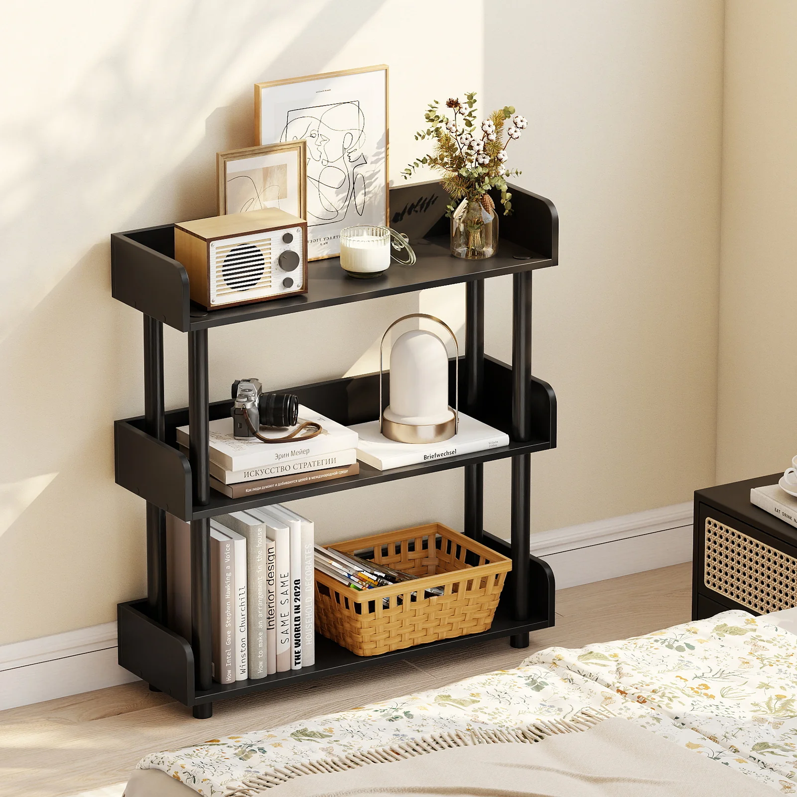 3-Tier Bookshelf with Anti-Tipping Kit and Industrial Storage Unit for Living Room, Black - Image 3