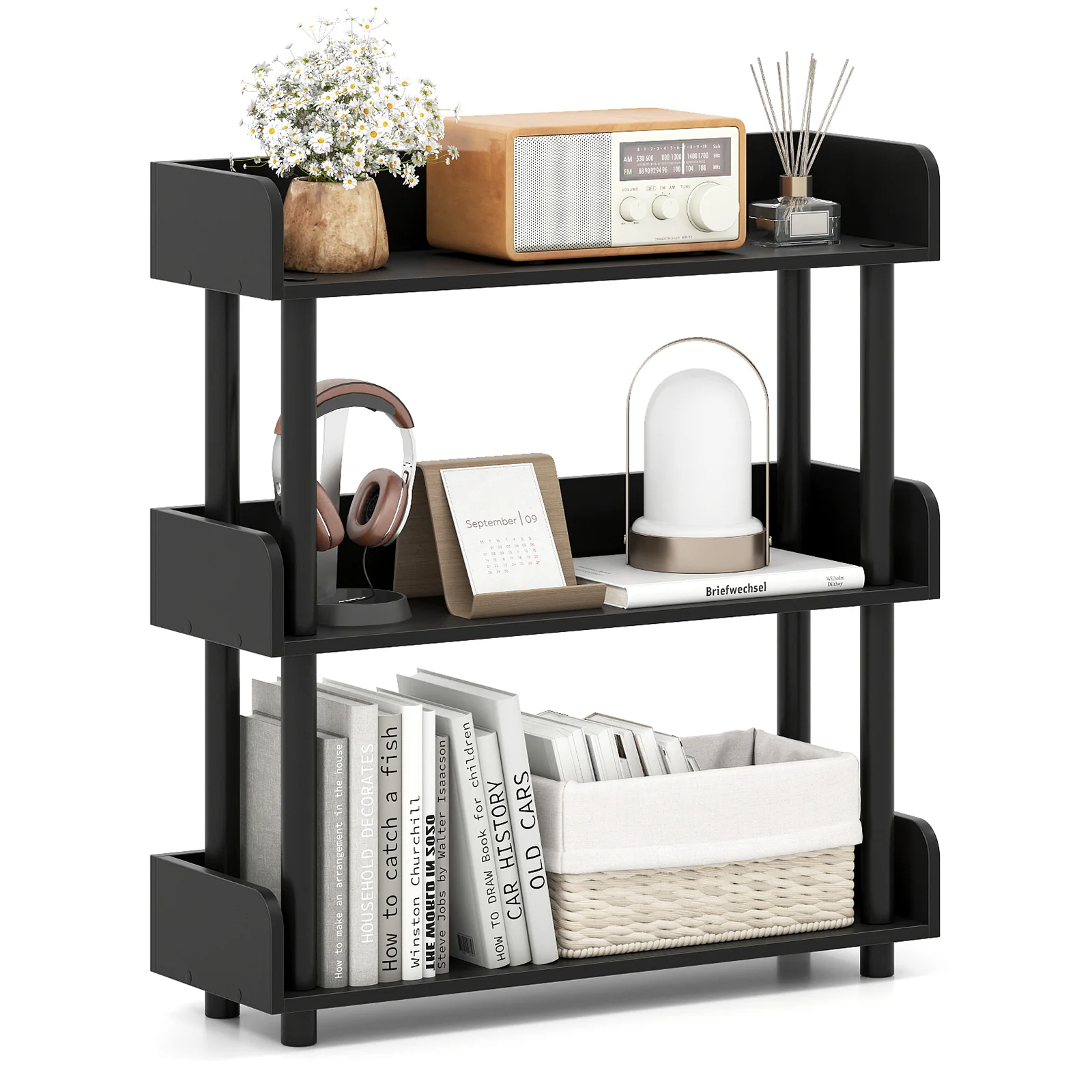 3-Tier Bookshelf with Anti-Tipping Kit and Industrial Storage Unit for Living Room, Black - Image 4
