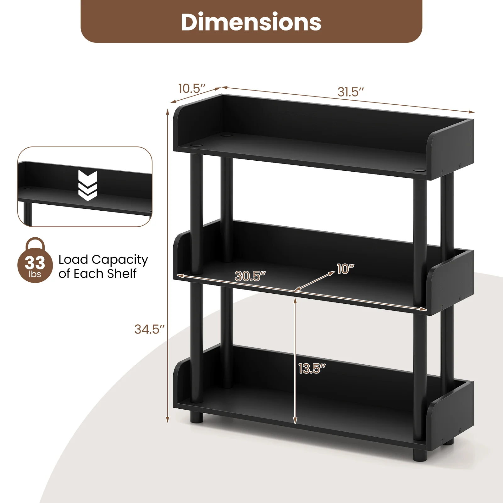 3-Tier Bookshelf with Anti-Tipping Kit and Industrial Storage Unit for Living Room, Black - Image 6