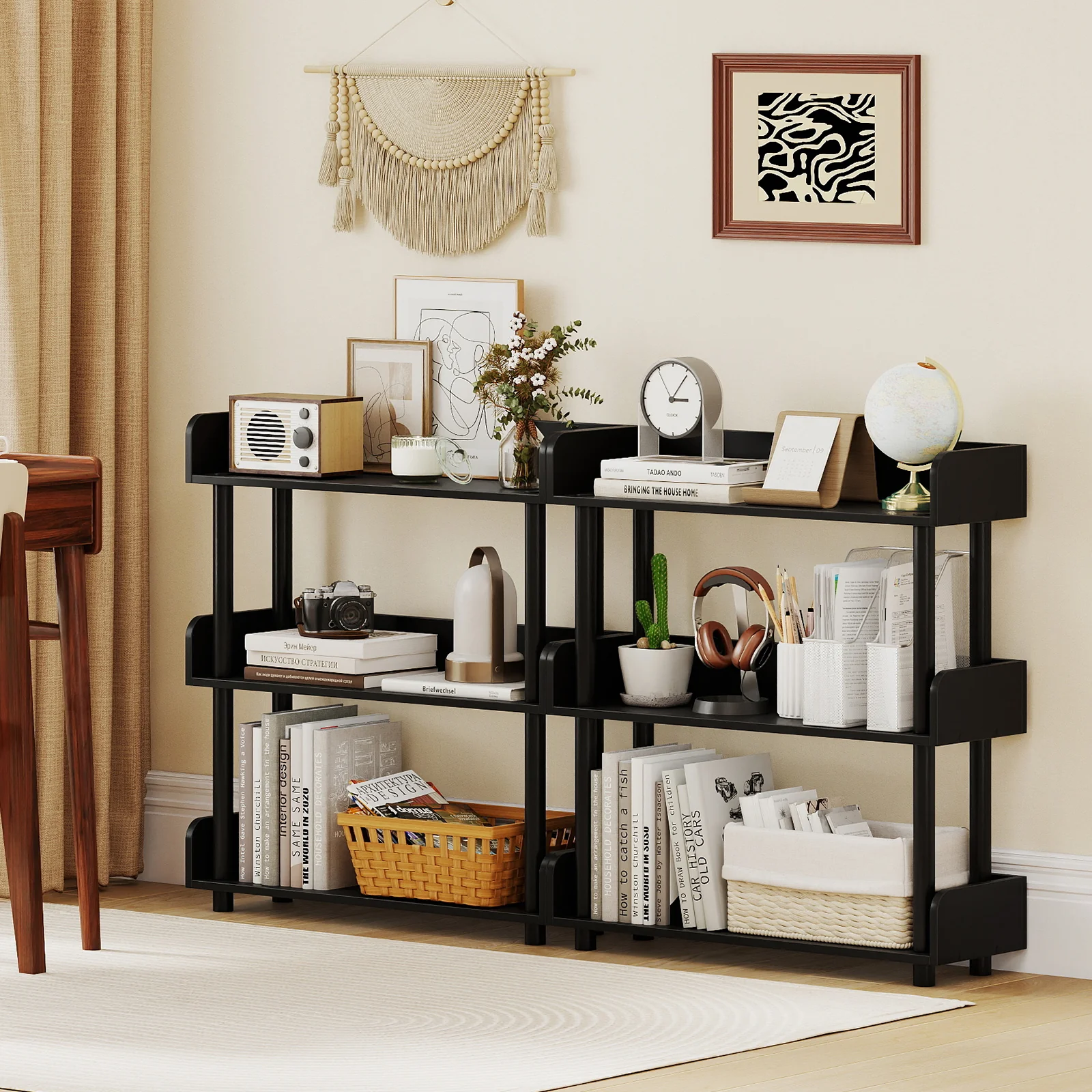 3-Tier Bookshelf with Anti-Tipping Kit and Industrial Storage Unit for Living Room, Black - Image 7