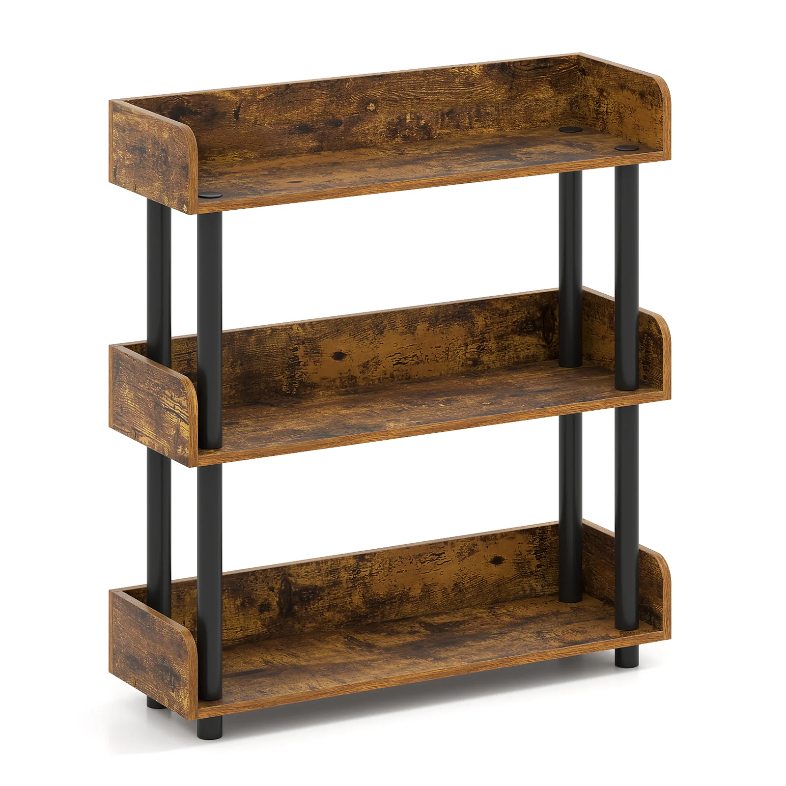 3-Tier Bookshelf with Anti-Tipping Kit and Industrial Storage Unit for Living Room, Rustic Brown - Image 5