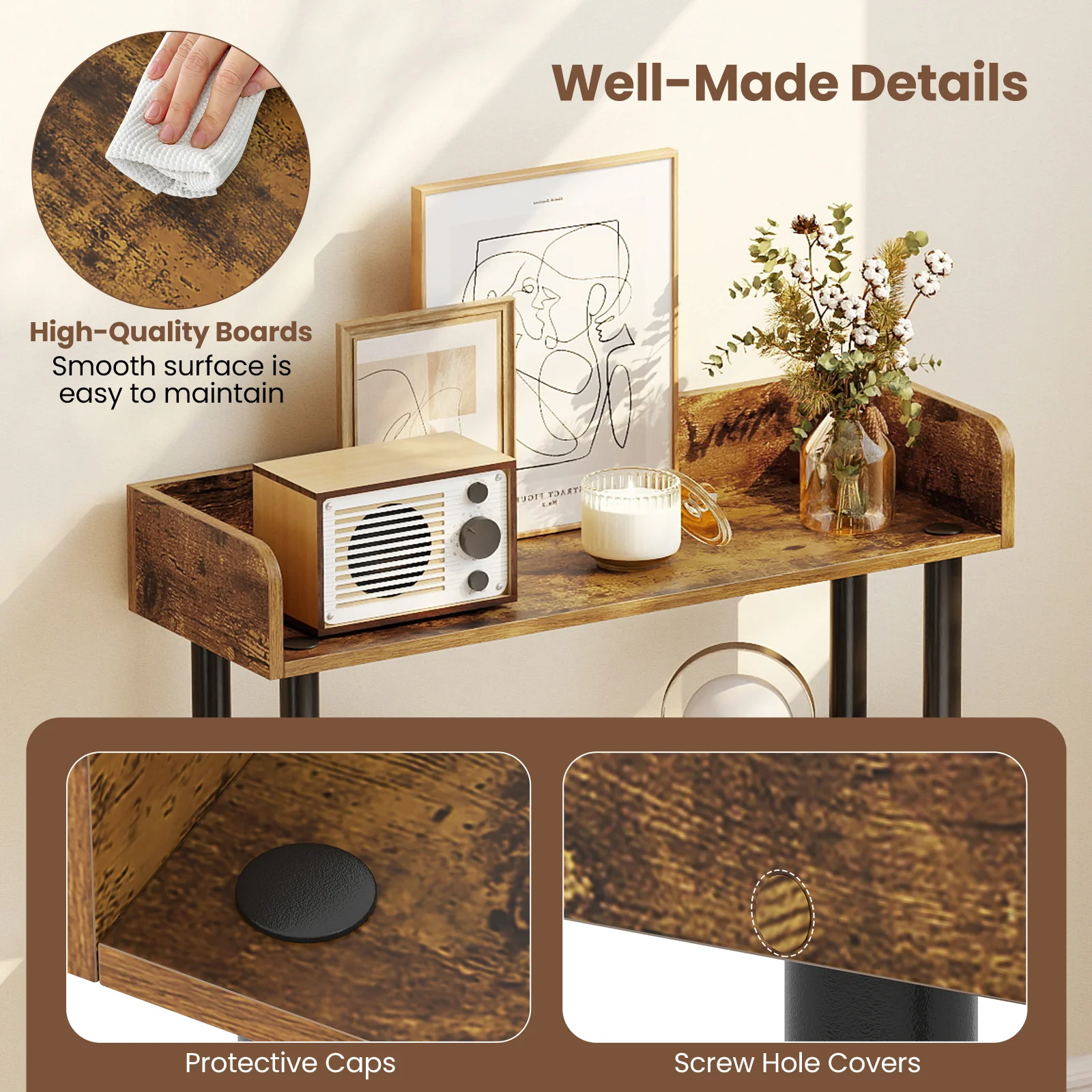 3-Tier Bookshelf with Anti-Tipping Kit and Industrial Storage Unit for Living Room, Rustic Brown - Image 9