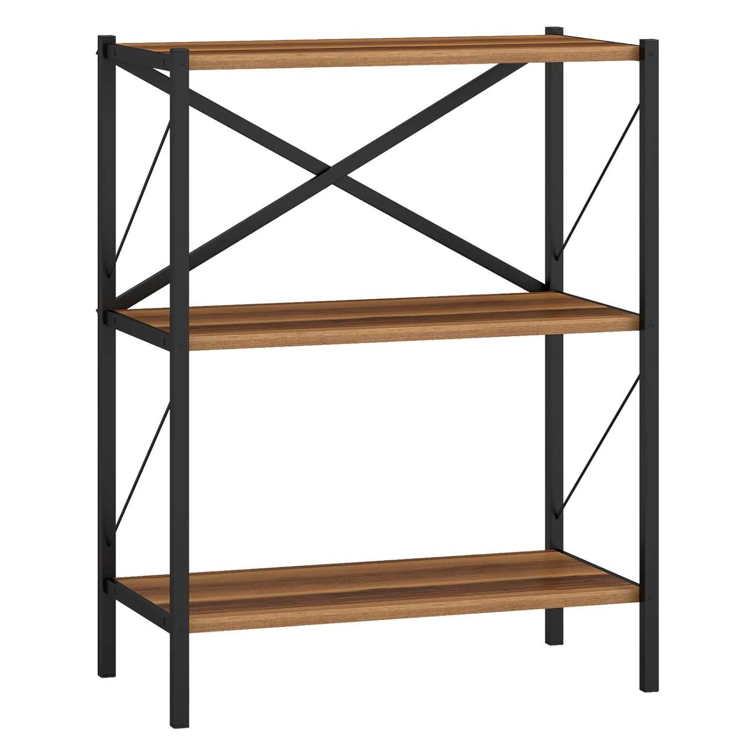 3-Tier Bookshelf with Heavy-Duty Metal Frame, Walnut