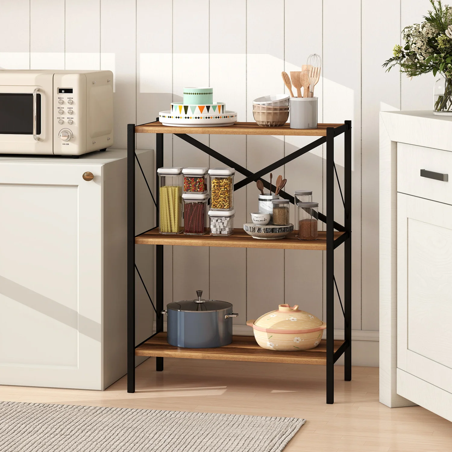 3-Tier Bookshelf with Heavy-Duty Metal Frame, Walnut - Image 3