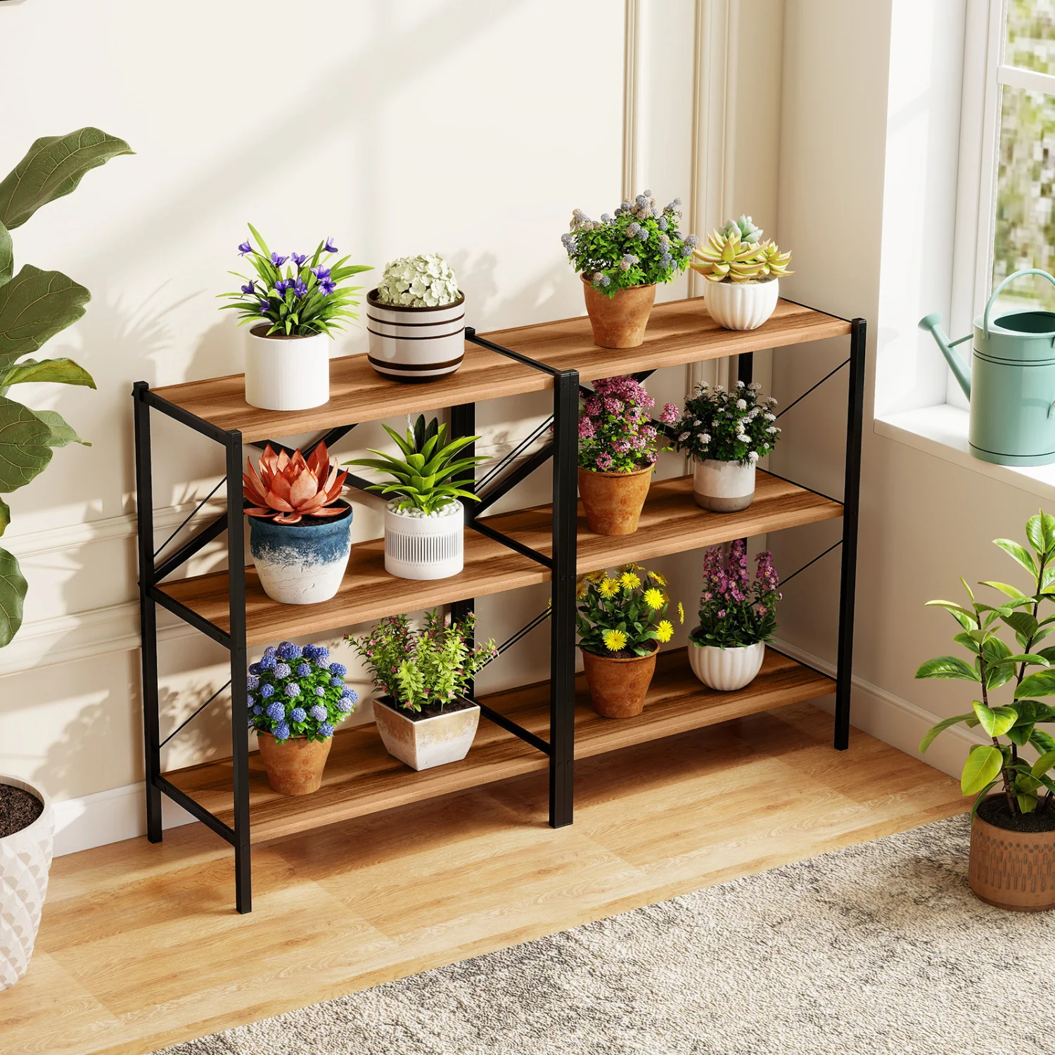 3-Tier Bookshelf with Heavy-Duty Metal Frame, Walnut - Image 8