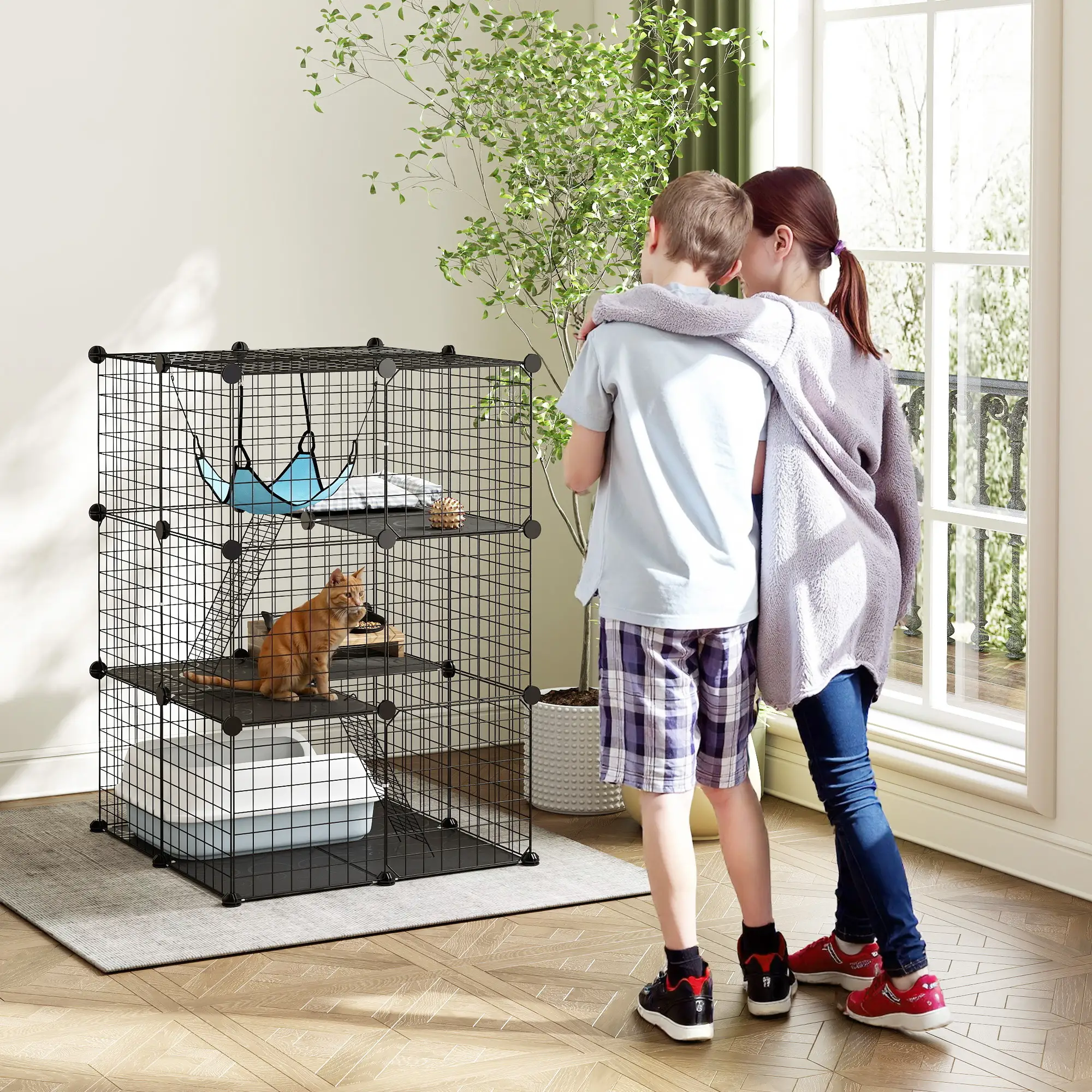 3 Tier Cat Cage Crate, DIY Pet Playpen, Black - Image 2