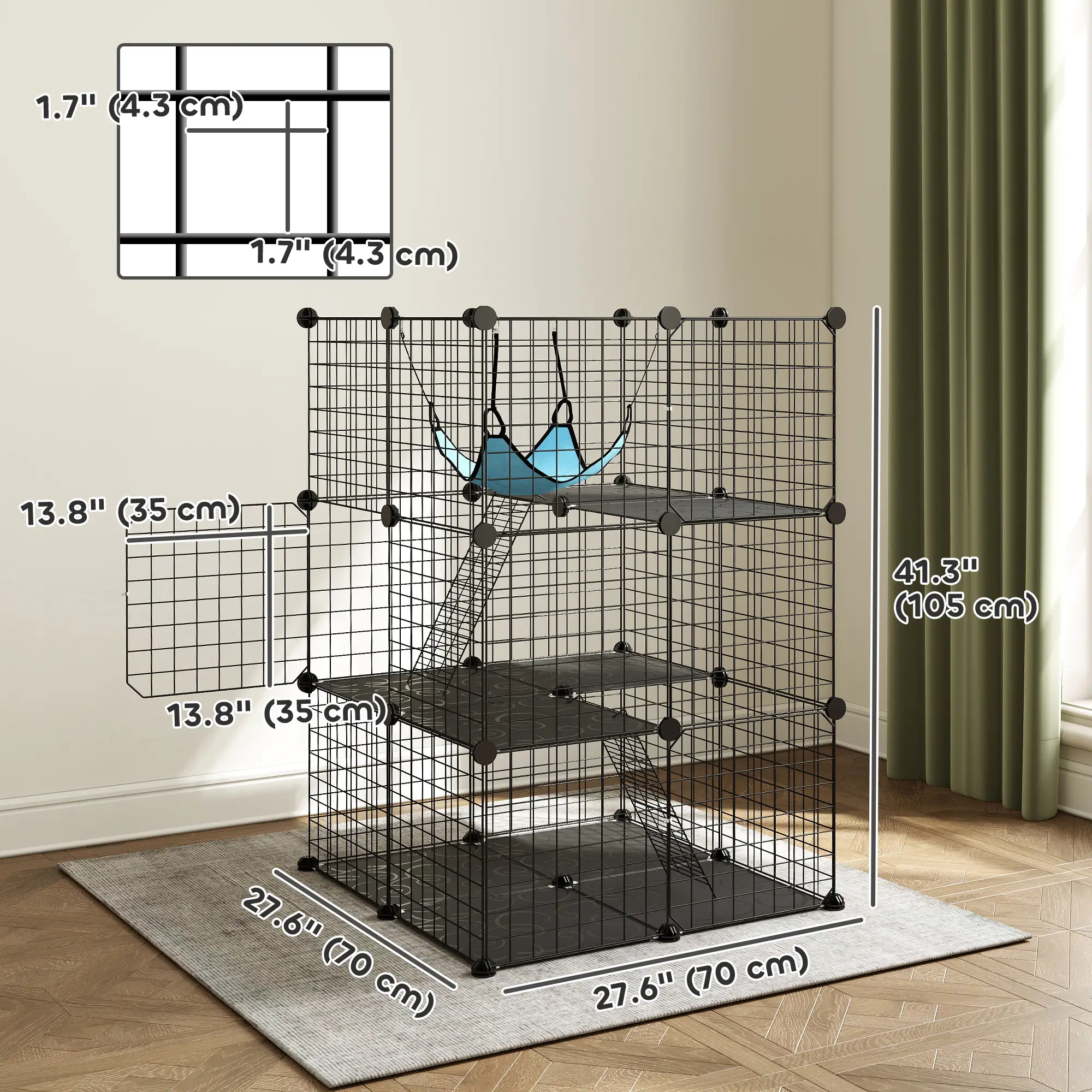 3 Tier Cat Cage Crate, DIY Pet Playpen, Black - Image 3