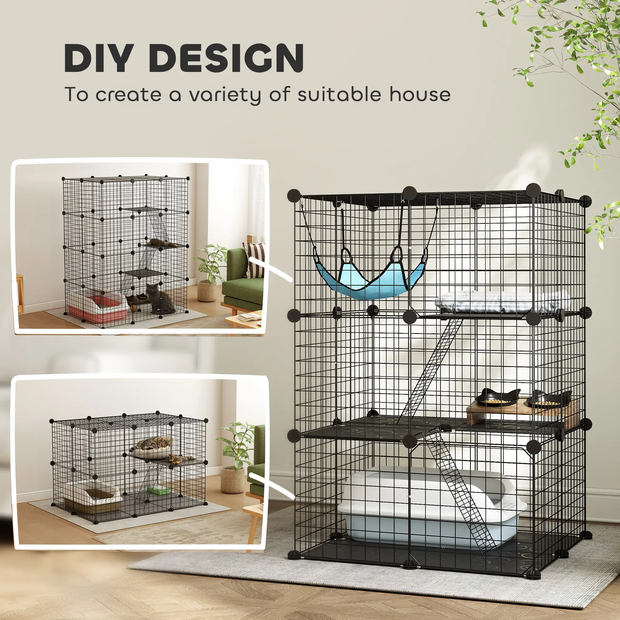 3 Tier Cat Cage Crate, DIY Pet Playpen, Black - Image 4