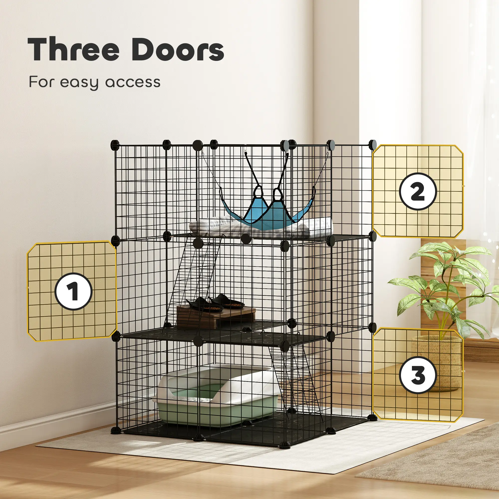 3 Tier Cat Cage Crate, DIY Pet Playpen, Black - Image 6