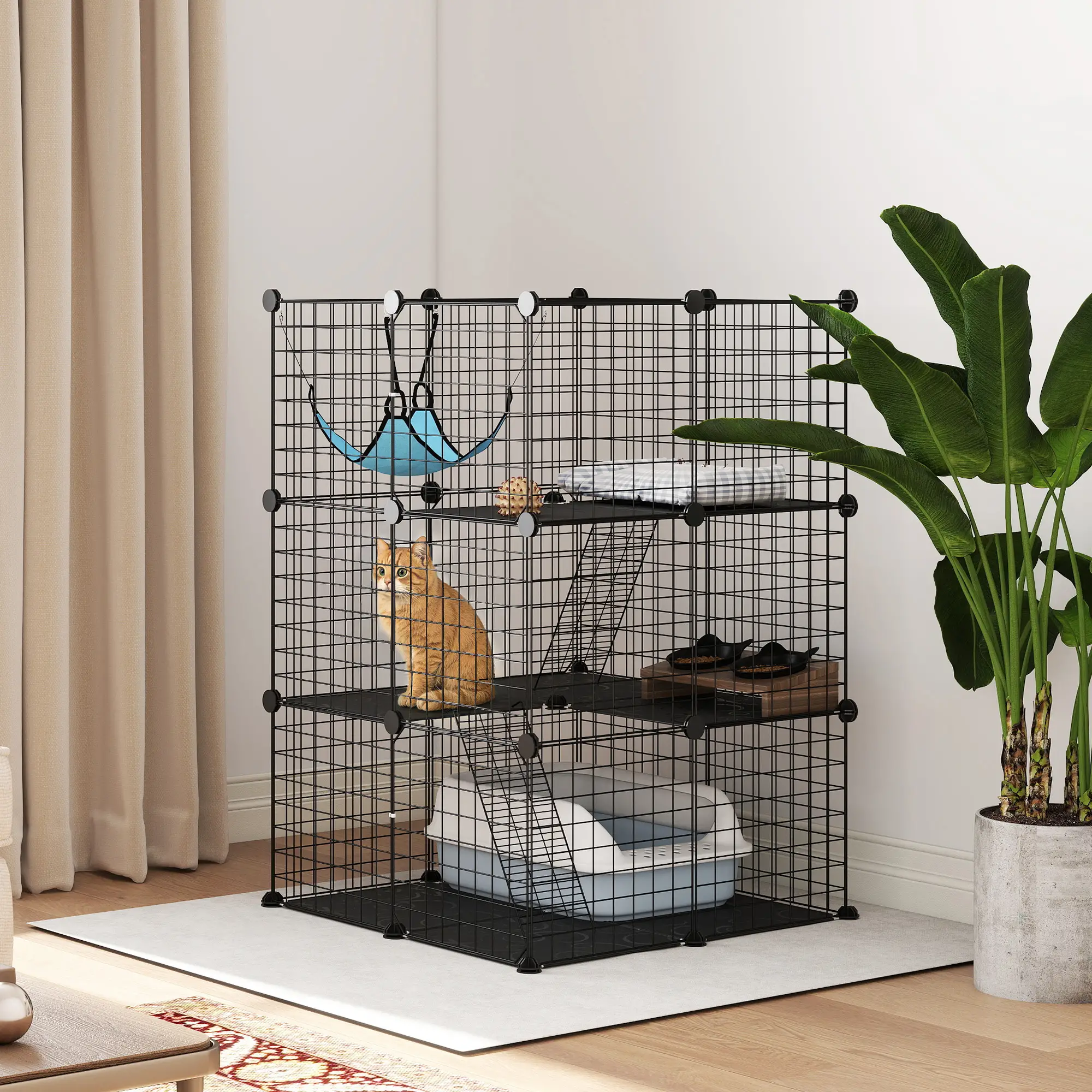 3 Tier Cat Cage Crate, DIY Pet Playpen, Black - Image 8