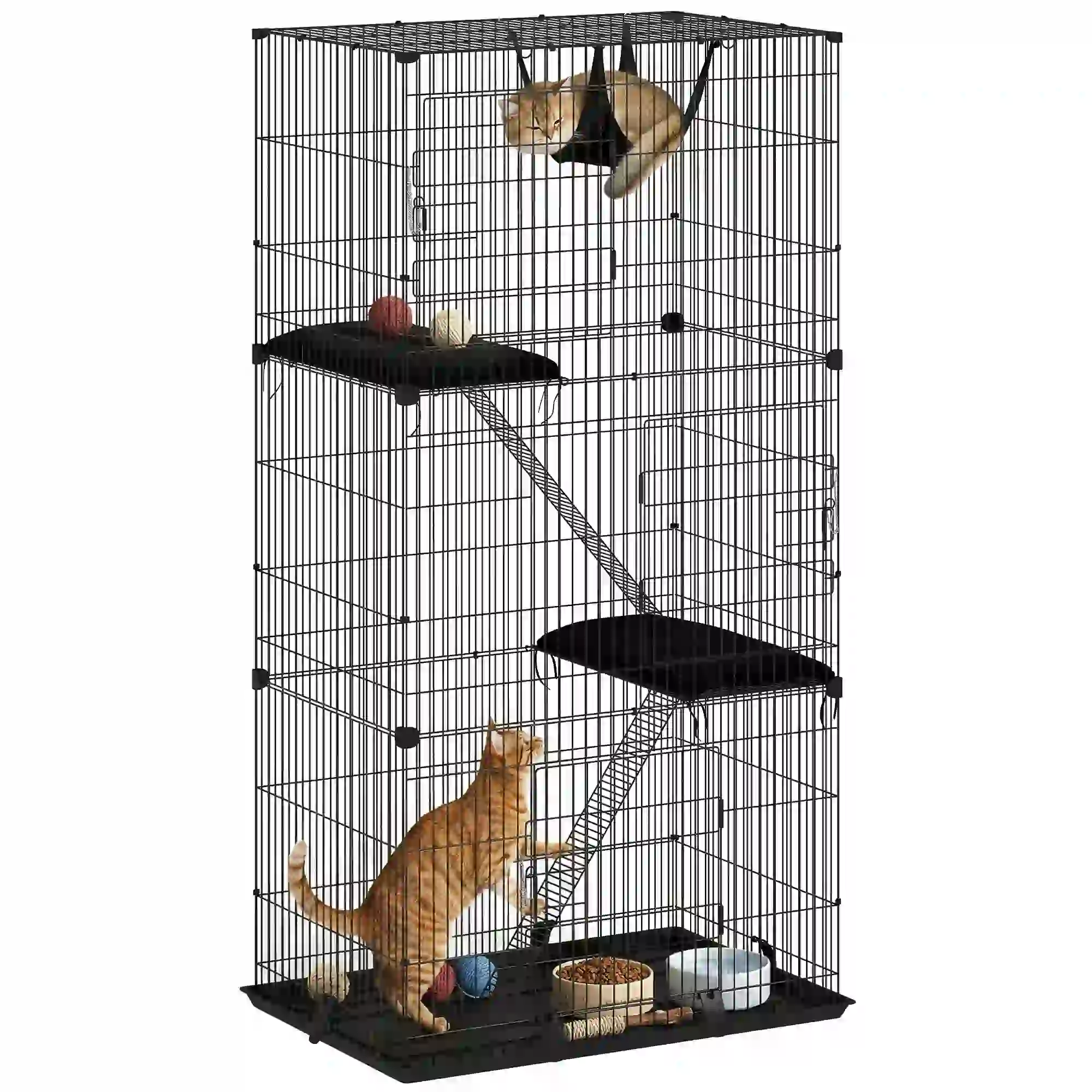 3-Tier Cat Cage Indoor, Detachable Metal Wire Kennel withwith Hammock, Platform, Tray and Cushion for 1-2 Kittens - Image 11