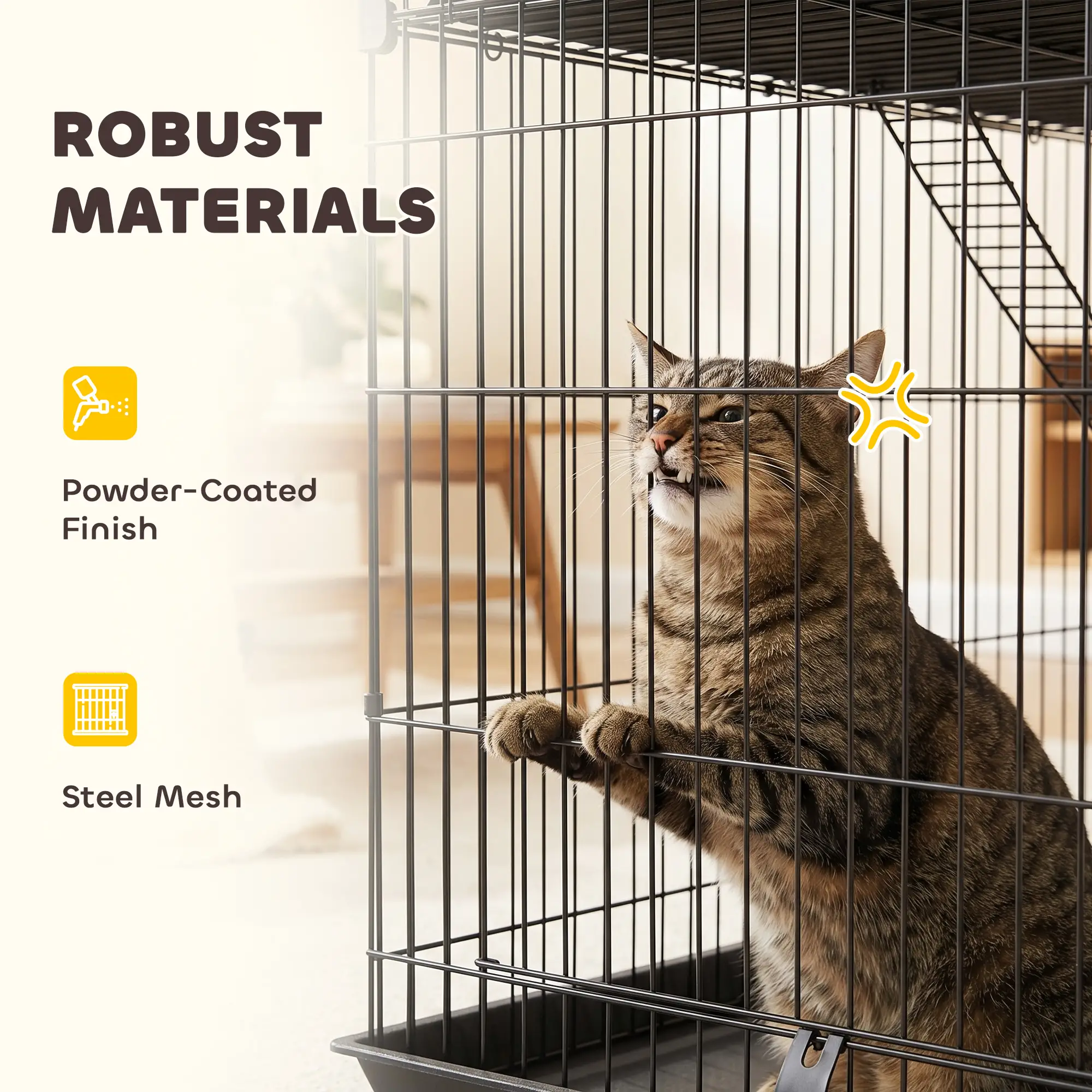 3-Tier Cat Cage Indoor, Detachable Metal Wire Kennel withwith Hammock, Platform, Tray and Cushion for 1-2 Kittens - Image 5