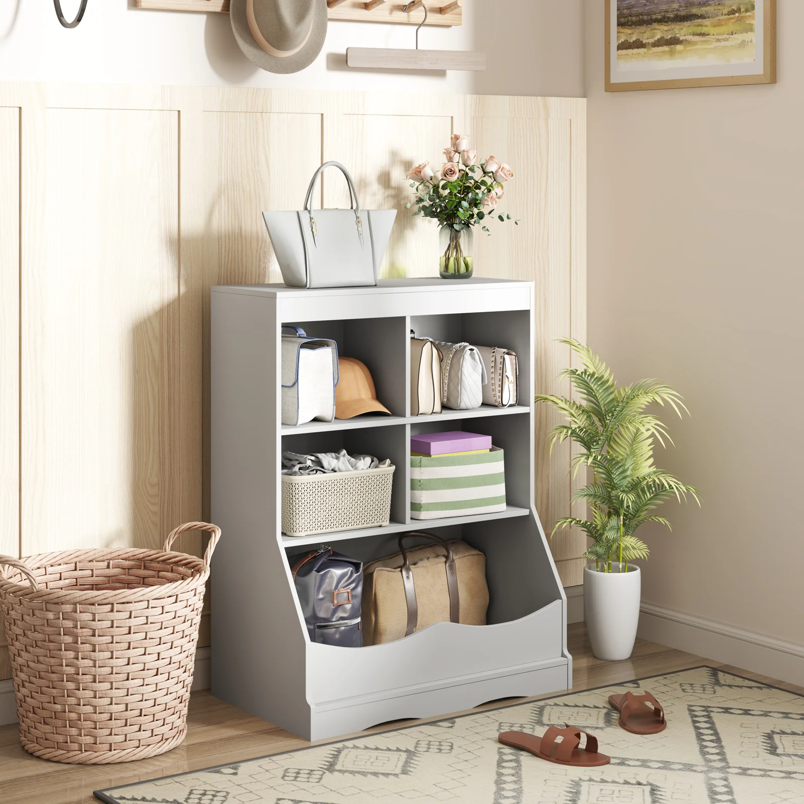 3-Tier Children's Bookcase Toy Storage Cabinet, Gray - Image 2