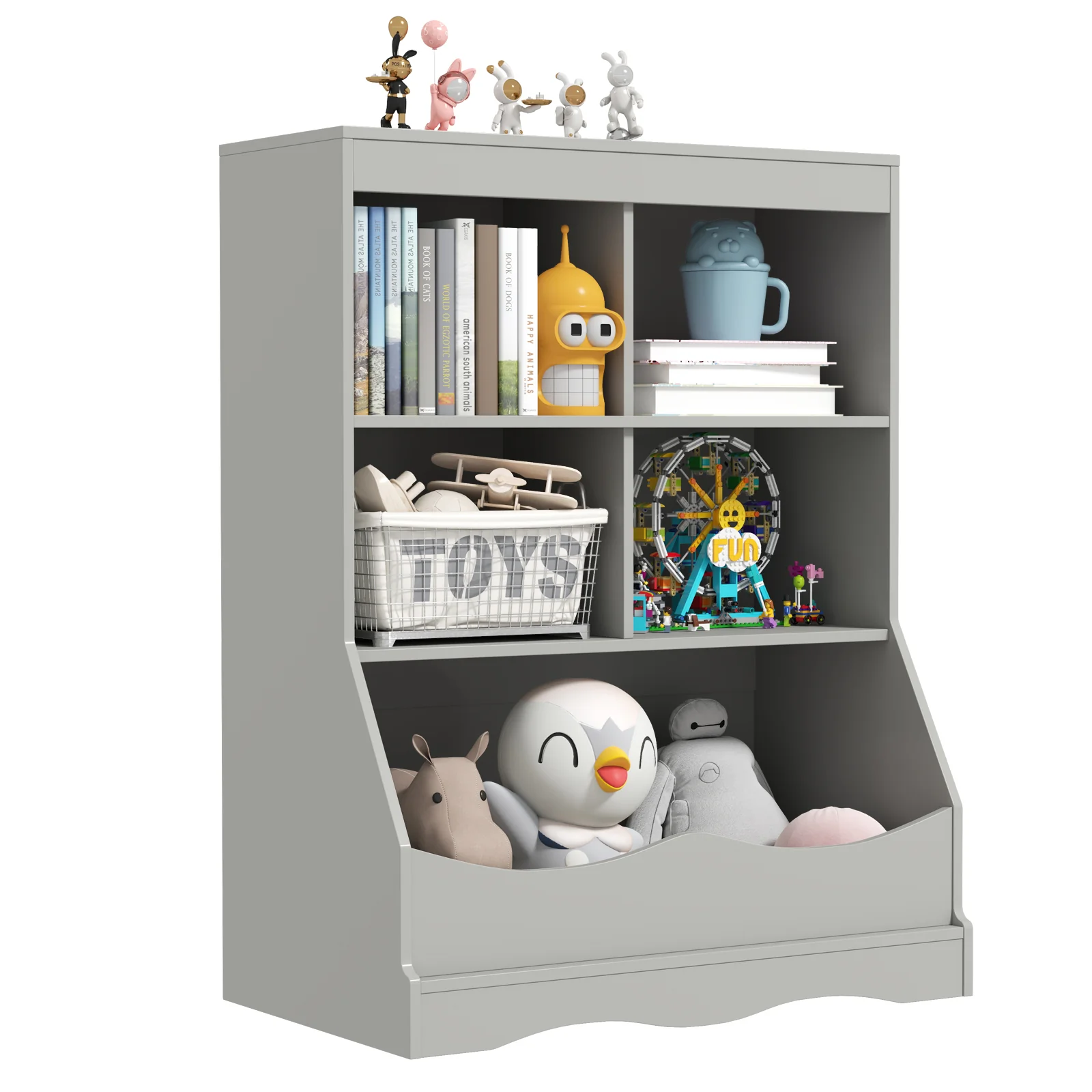 3-Tier Children's Bookcase Toy Storage Cabinet, Gray - Image 6