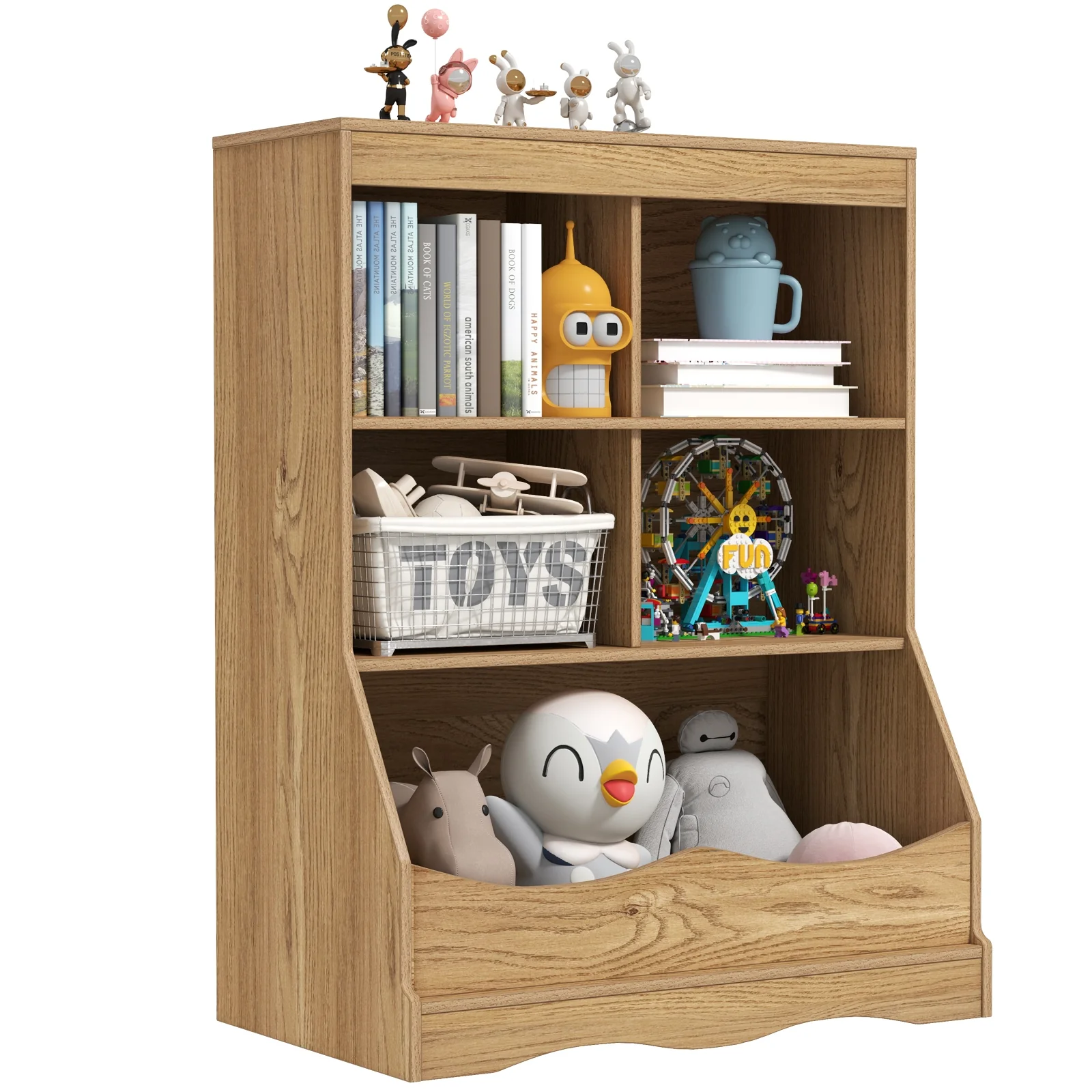 3-Tier Children's Bookcase Toy Storage Cabinet, Natural - Image 5