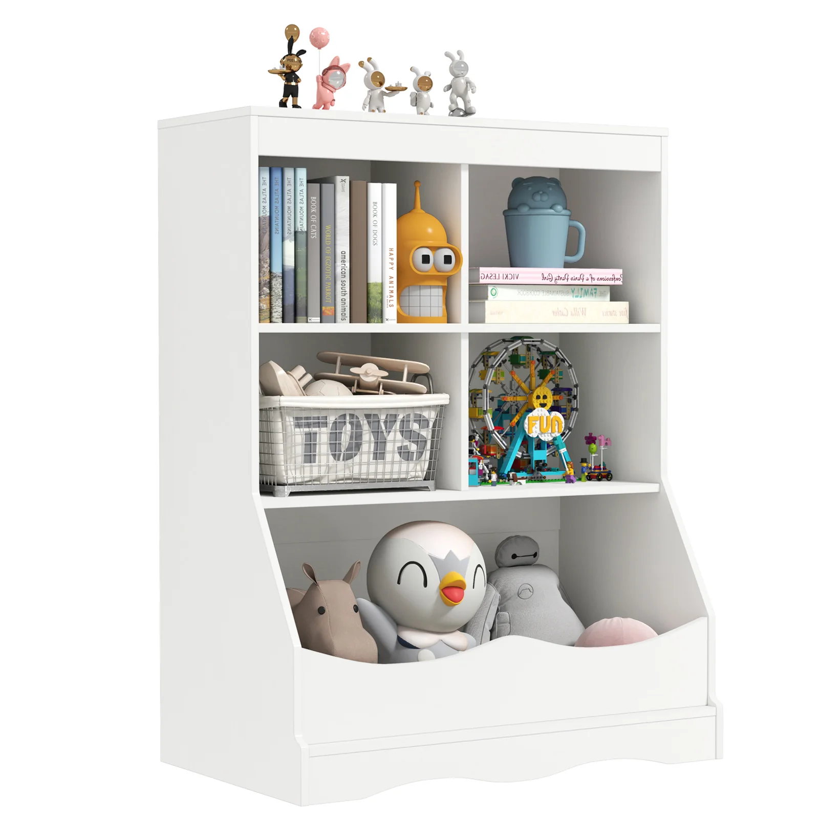 3-Tier Children's Bookcase Toy Storage Cabinet, White - Image 5