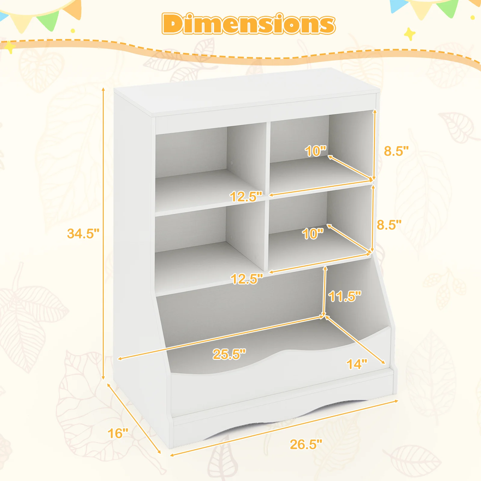 3-Tier Children's Bookcase Toy Storage Cabinet, White - Image 6