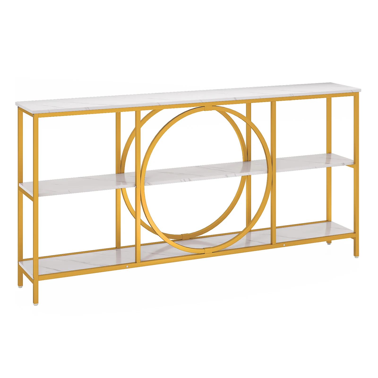 3-Tier Console Table, Faux Marble Top, Storage Shelves, White - Image 5