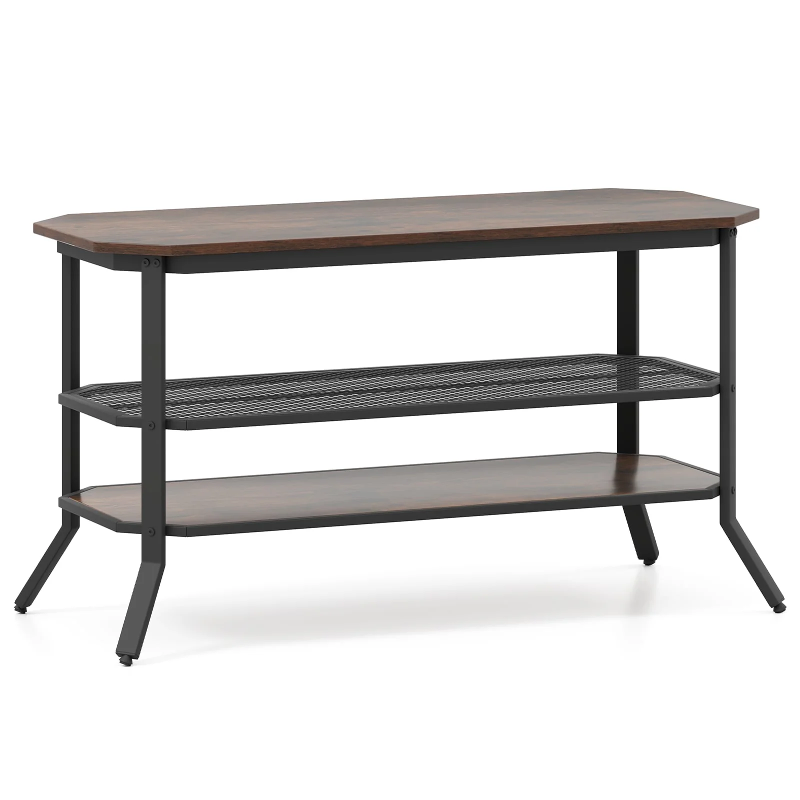 3-Tier Console Table TV Stand, Rustic Brown