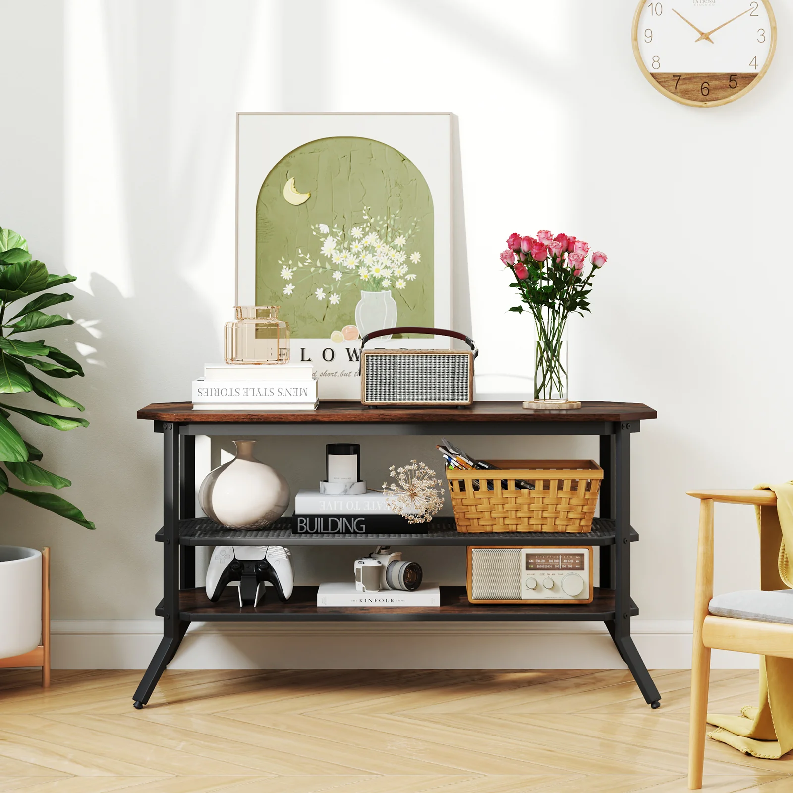 3-Tier Console Table TV Stand, Rustic Brown - Image 7