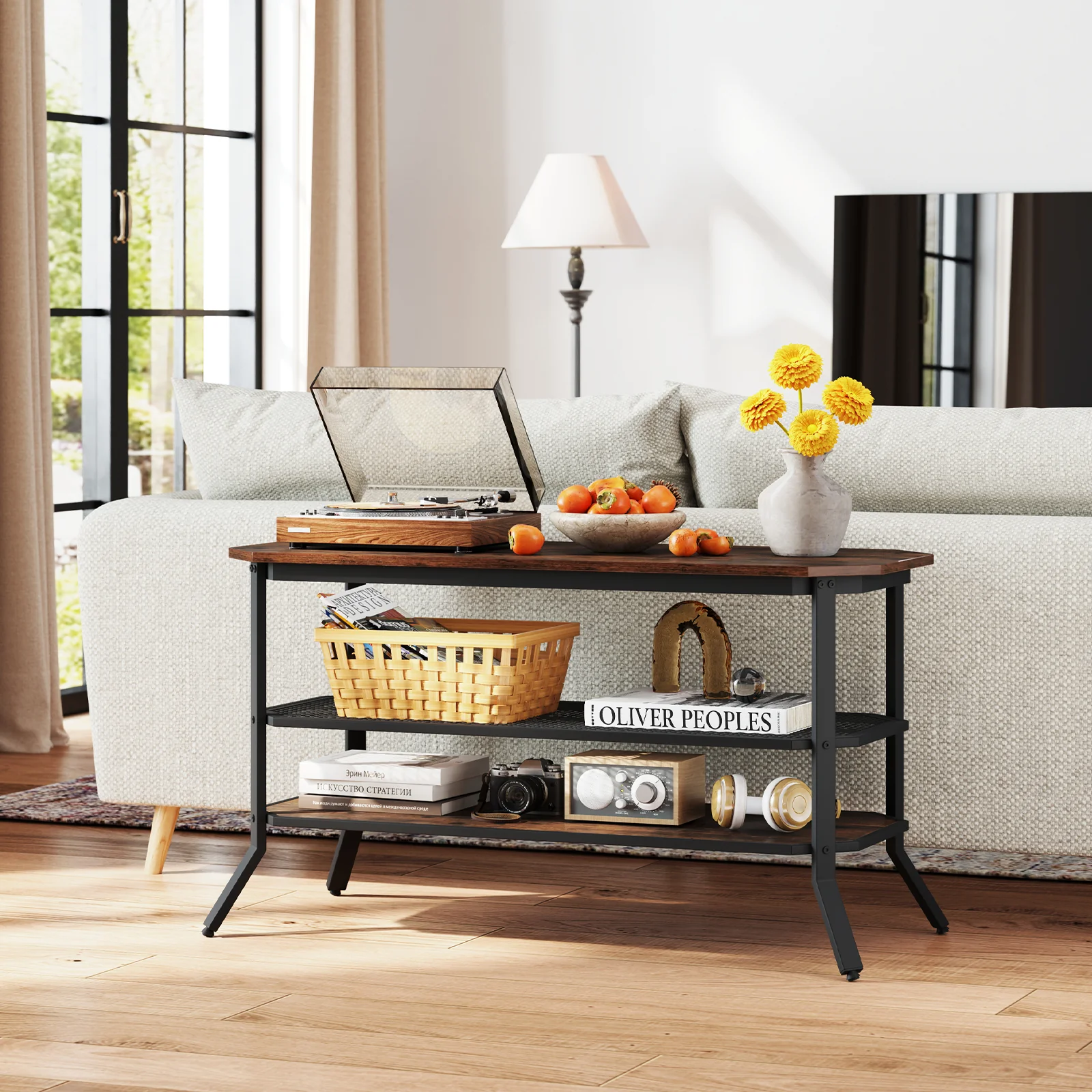 3-Tier Console Table TV Stand, Rustic Brown - Image 8