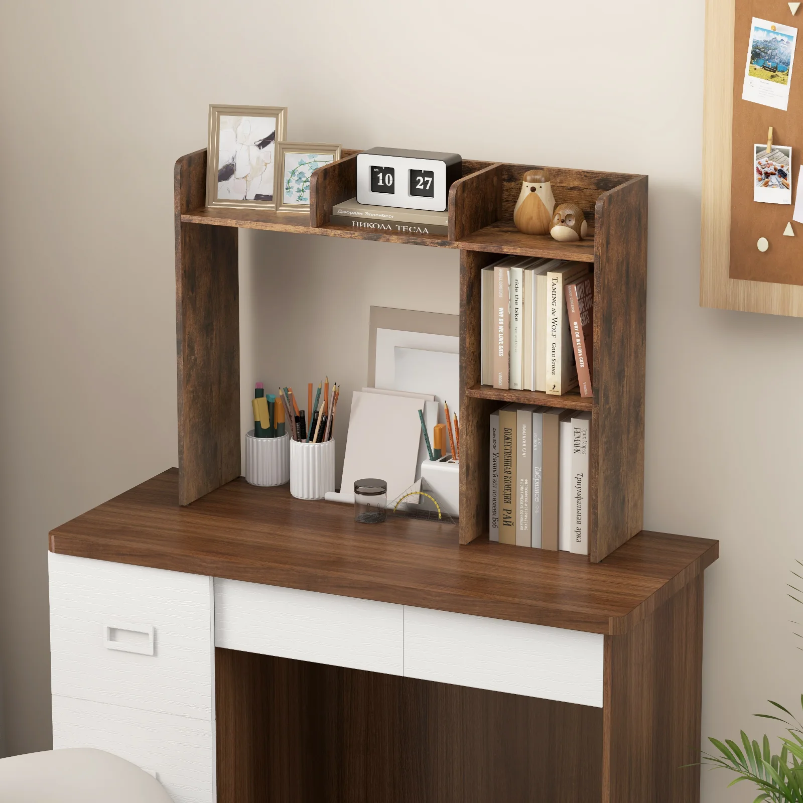 3-Tier Desk Bookshelf, 4 Shelves, Brown - Image 2