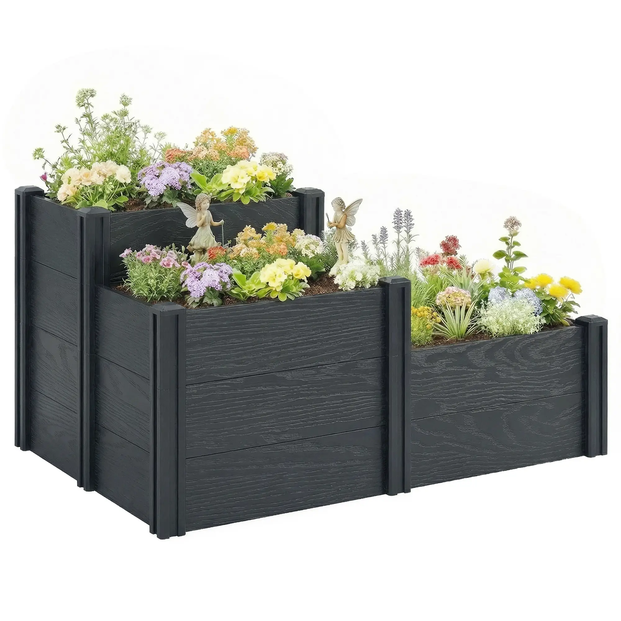 3-Tier Elevated Garden Box, Vinyl Raised Bed Kit, Grey Wood Effect, Grey - Image 10