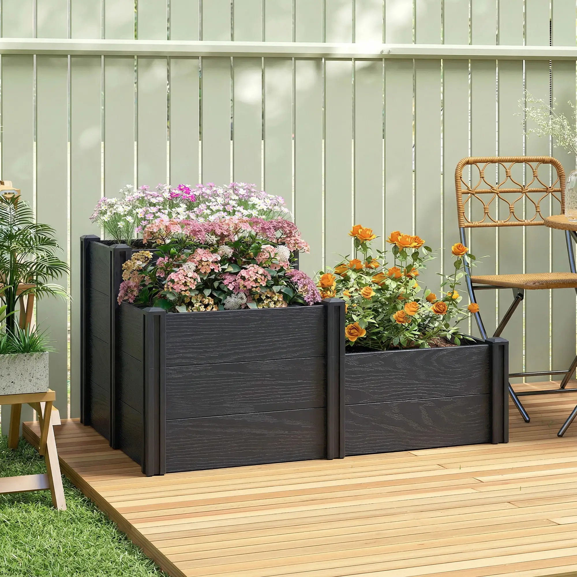 3-Tier Elevated Garden Box, Vinyl Raised Bed Kit, Grey Wood Effect, Grey - Image 2