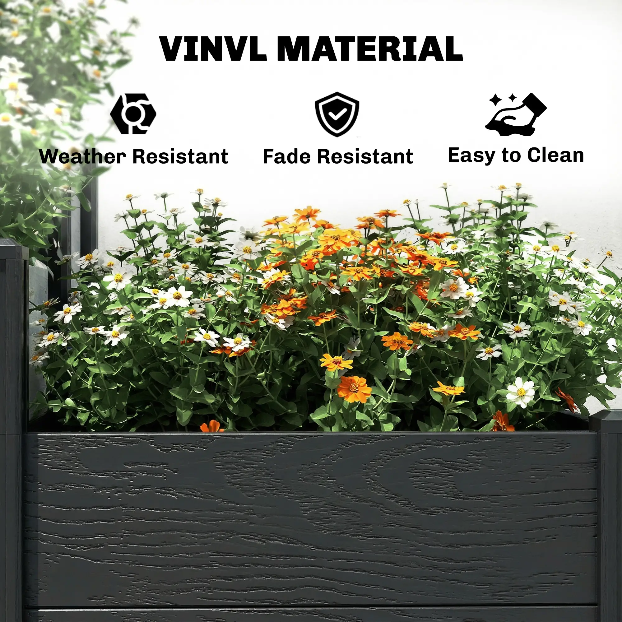 3-Tier Elevated Garden Box, Vinyl Raised Bed Kit, Grey Wood Effect, Grey - Image 6
