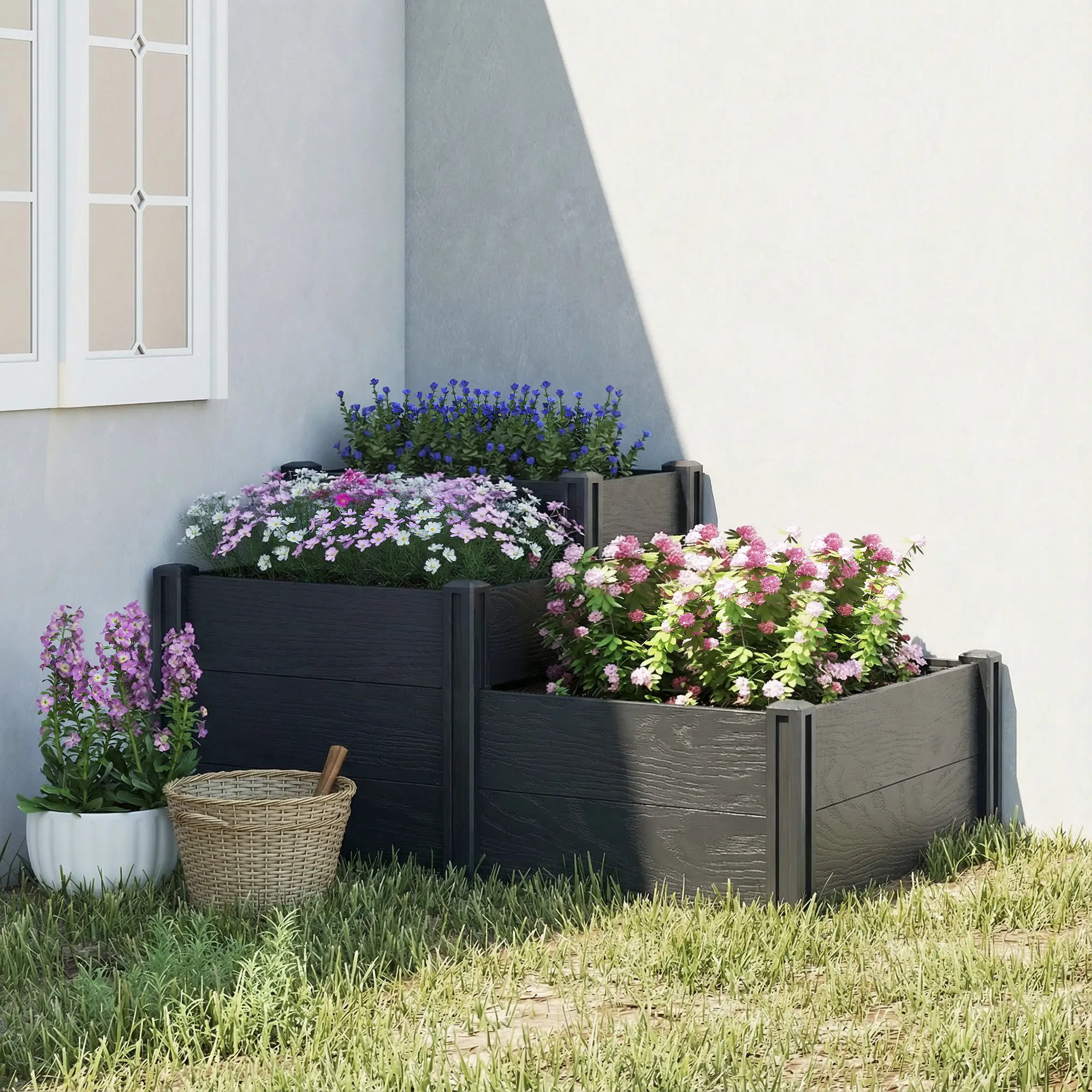 3-Tier Elevated Garden Box, Vinyl Raised Bed Kit, Grey Wood Effect, Grey - Image 7