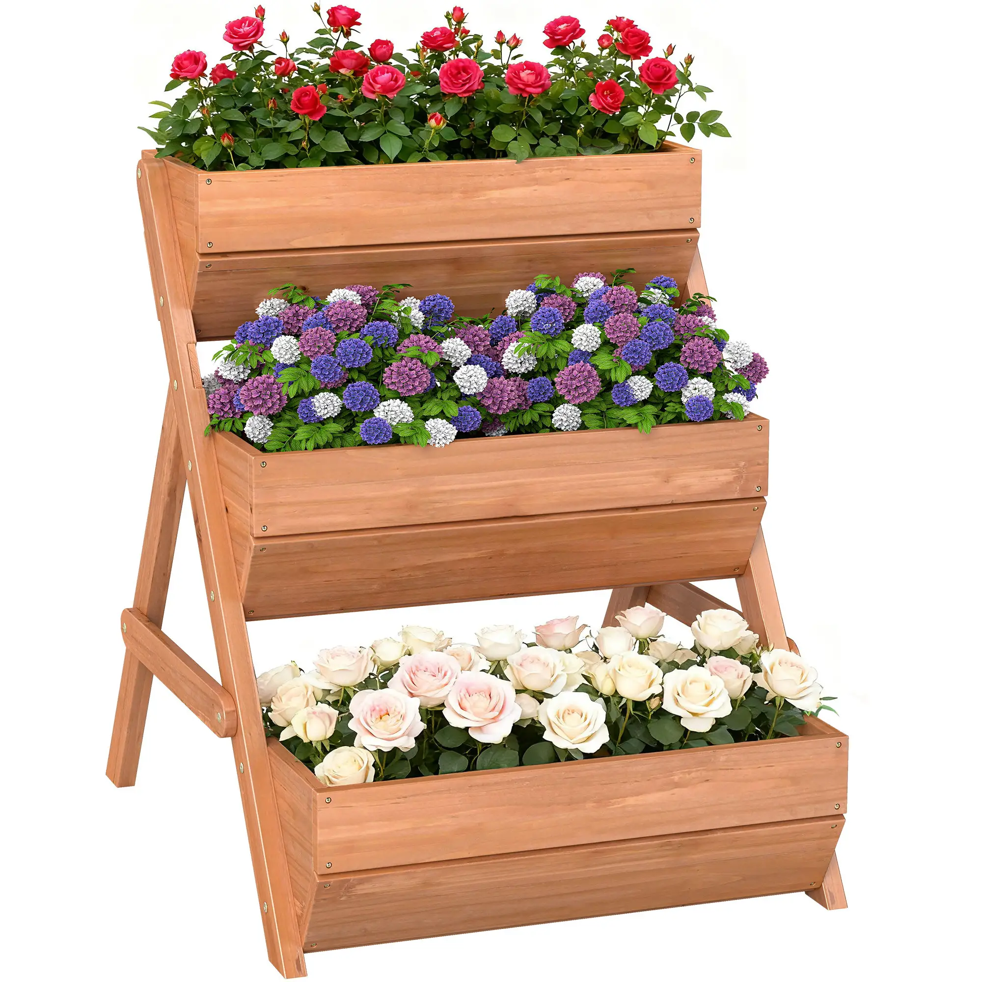 3 Tier Elevated Planter Box, Wooden Raised Garden Bed, 26" x 30" x 30", Brown