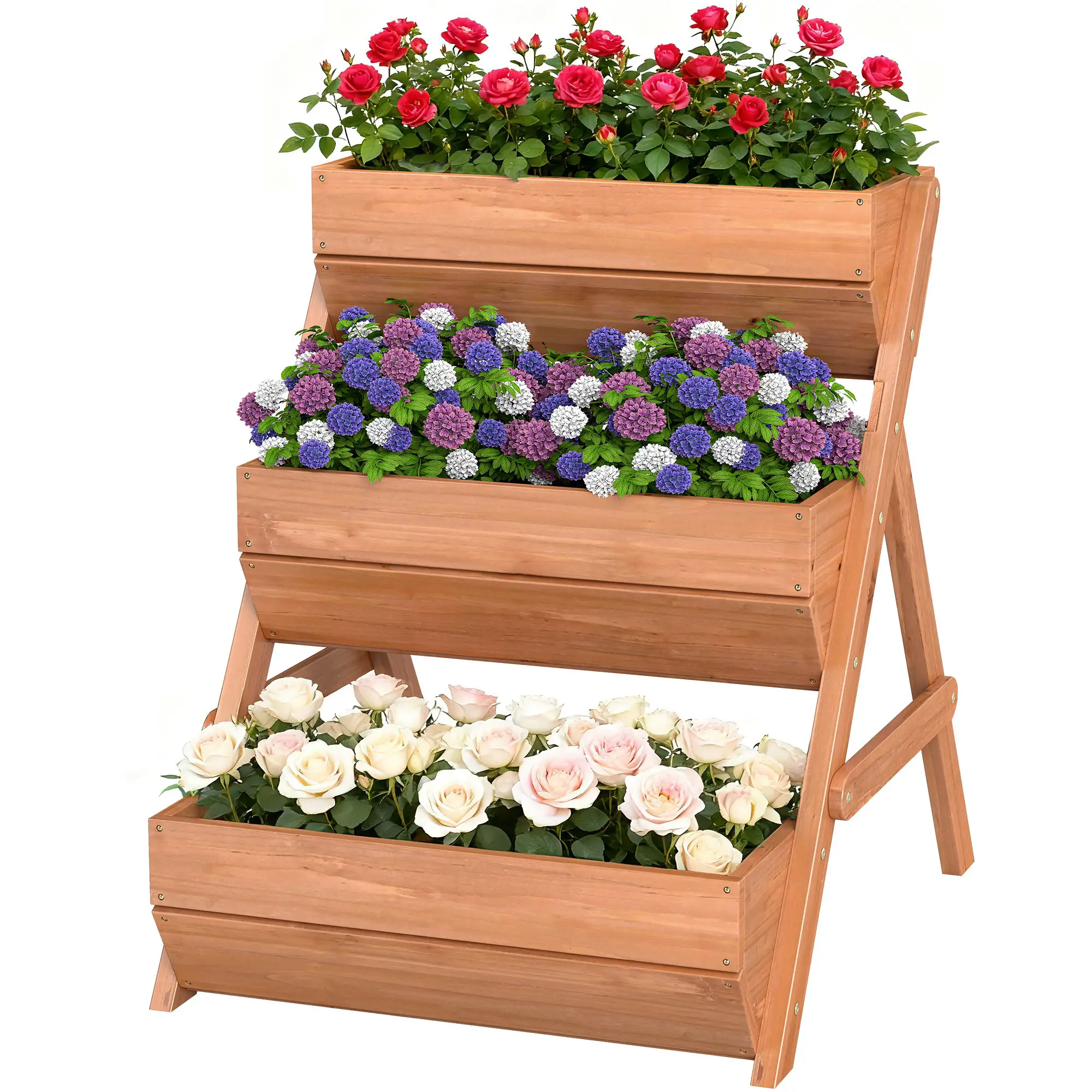 3 Tier Elevated Planter Box, Wooden Raised Garden Bed, 26" x 30" x 30", Brown - Image 11