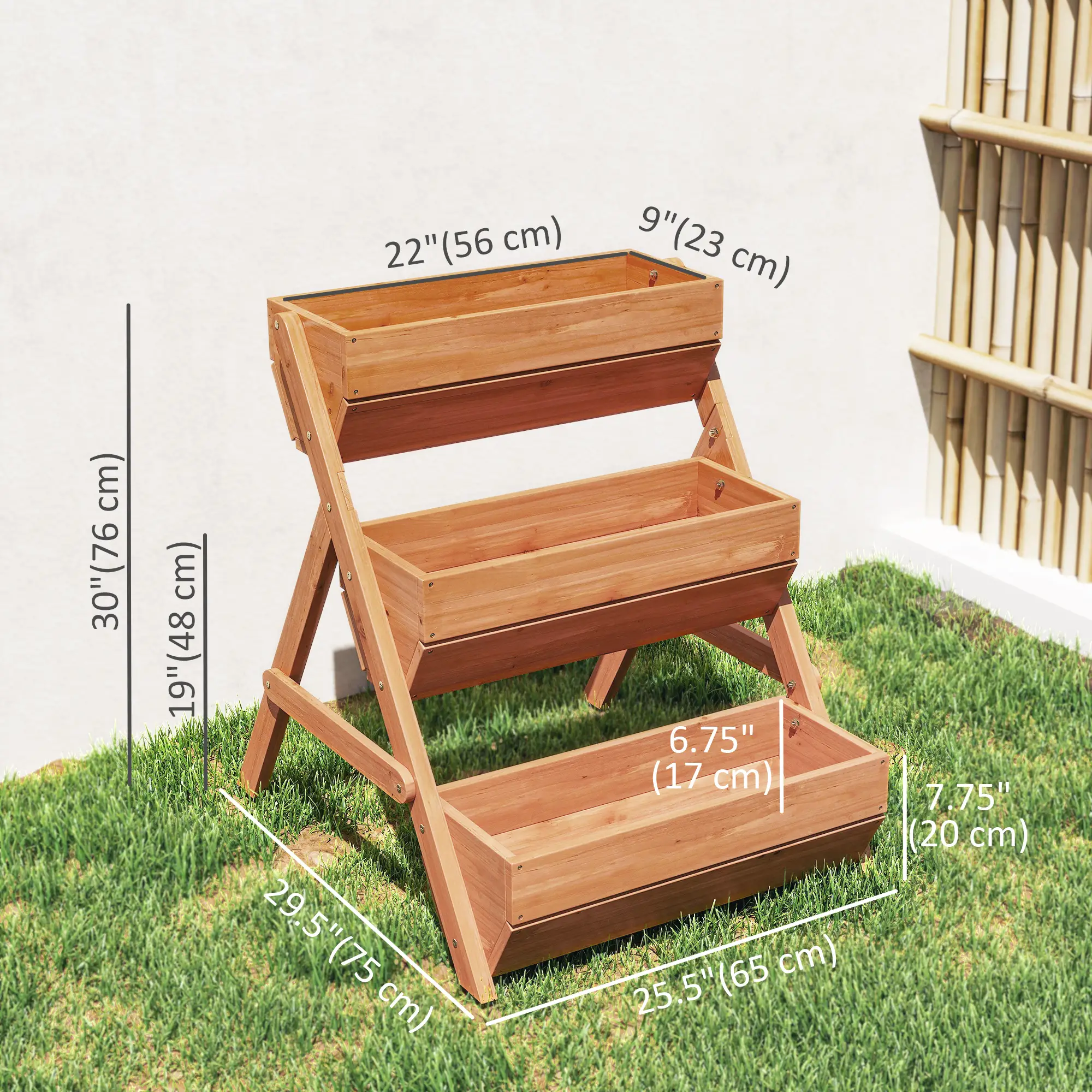 3 Tier Elevated Planter Box, Wooden Raised Garden Bed, 26" x 30" x 30", Brown - Image 3