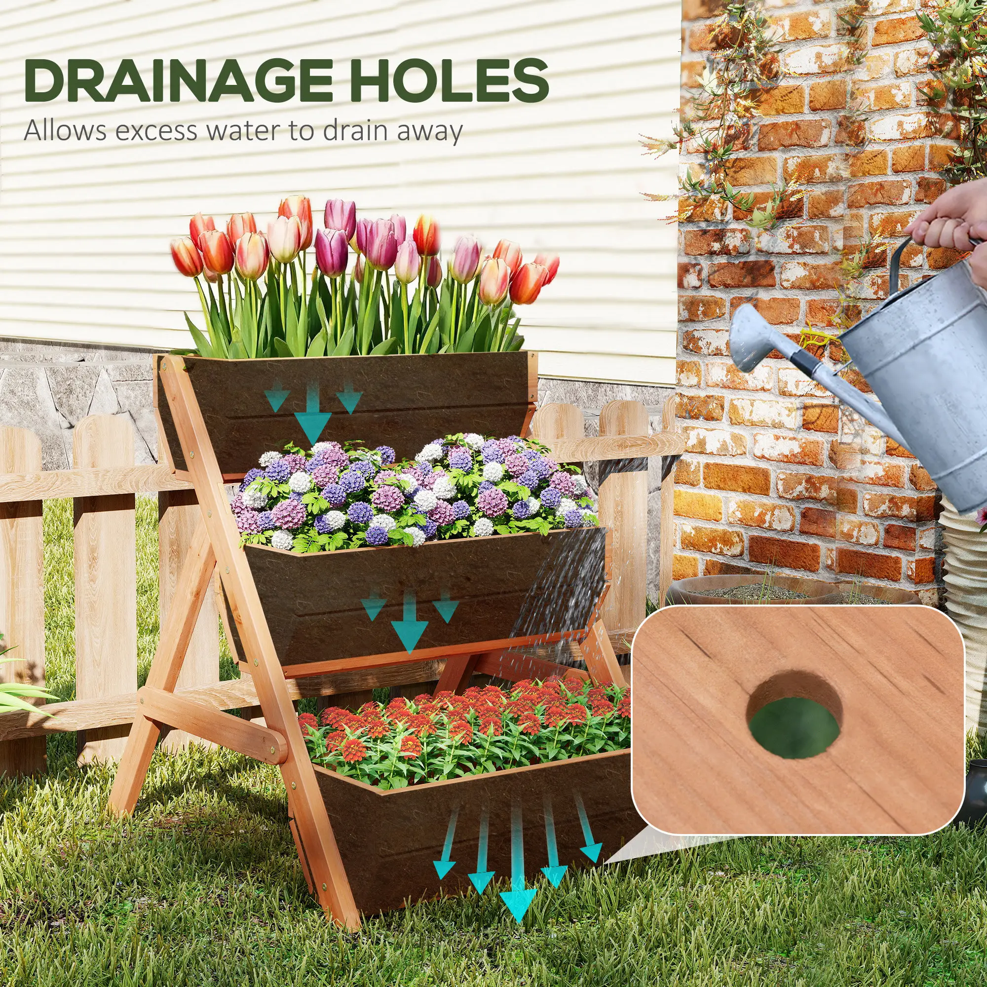 3 Tier Elevated Planter Box, Wooden Raised Garden Bed, 26" x 30" x 30", Brown - Image 5
