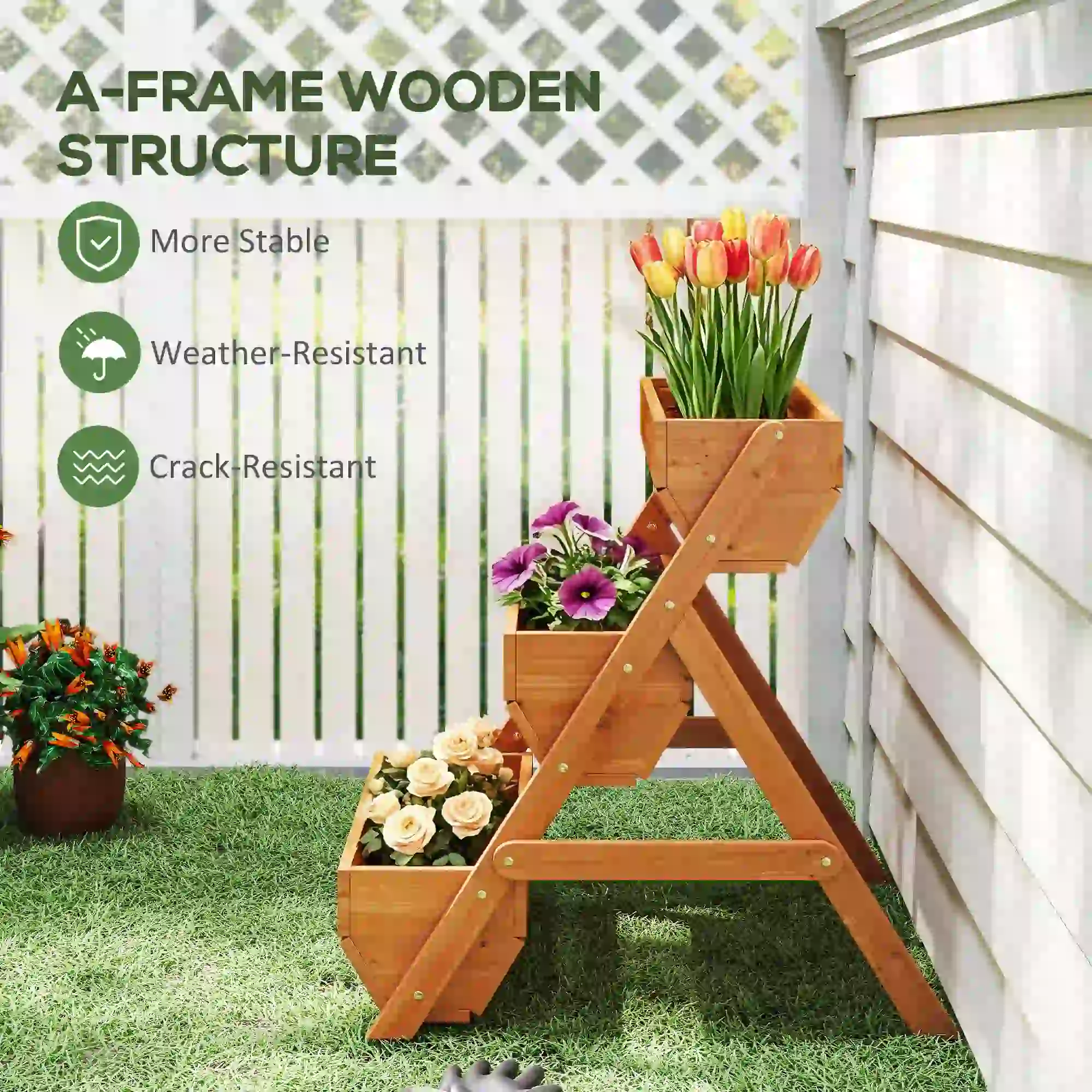 3 Tier Elevated Planter Box, Wooden Raised Garden Bed, 26" x 30" x 30", Brown - Image 6