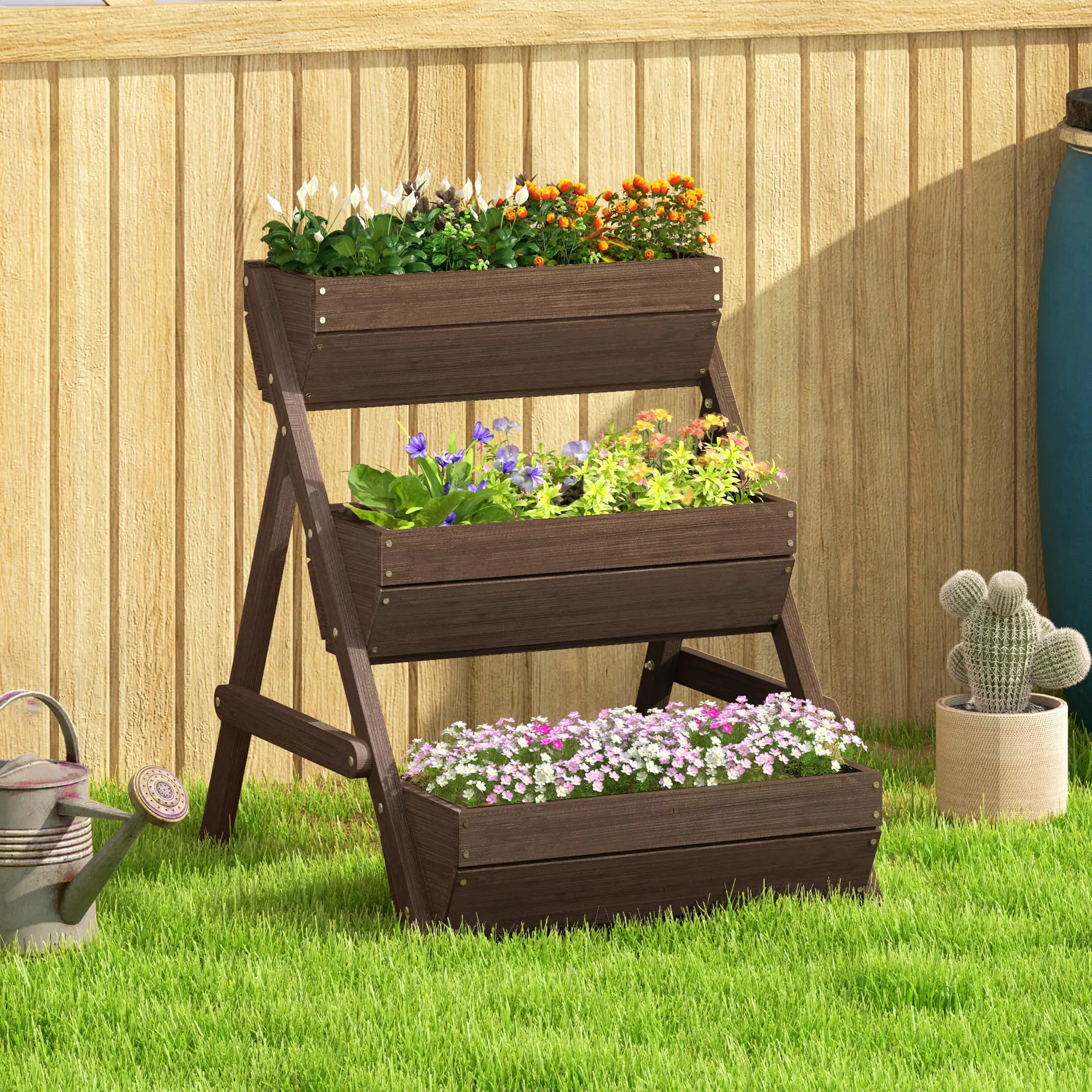 3 Tier Elevated Planter Box, Wooden Raised Garden Bed, 26" x 30" x 30", Carbonized - Image 2