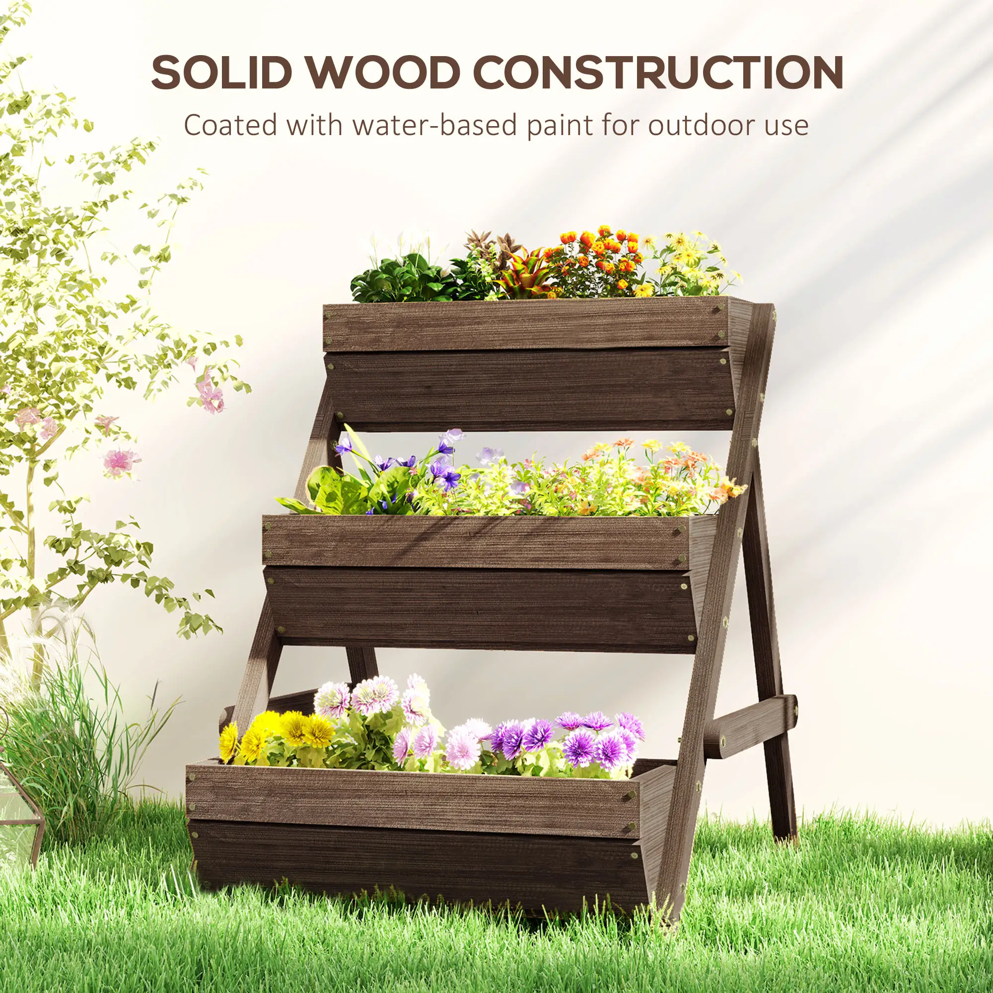 3 Tier Elevated Planter Box, Wooden Raised Garden Bed, 26" x 30" x 30", Carbonized - Image 6