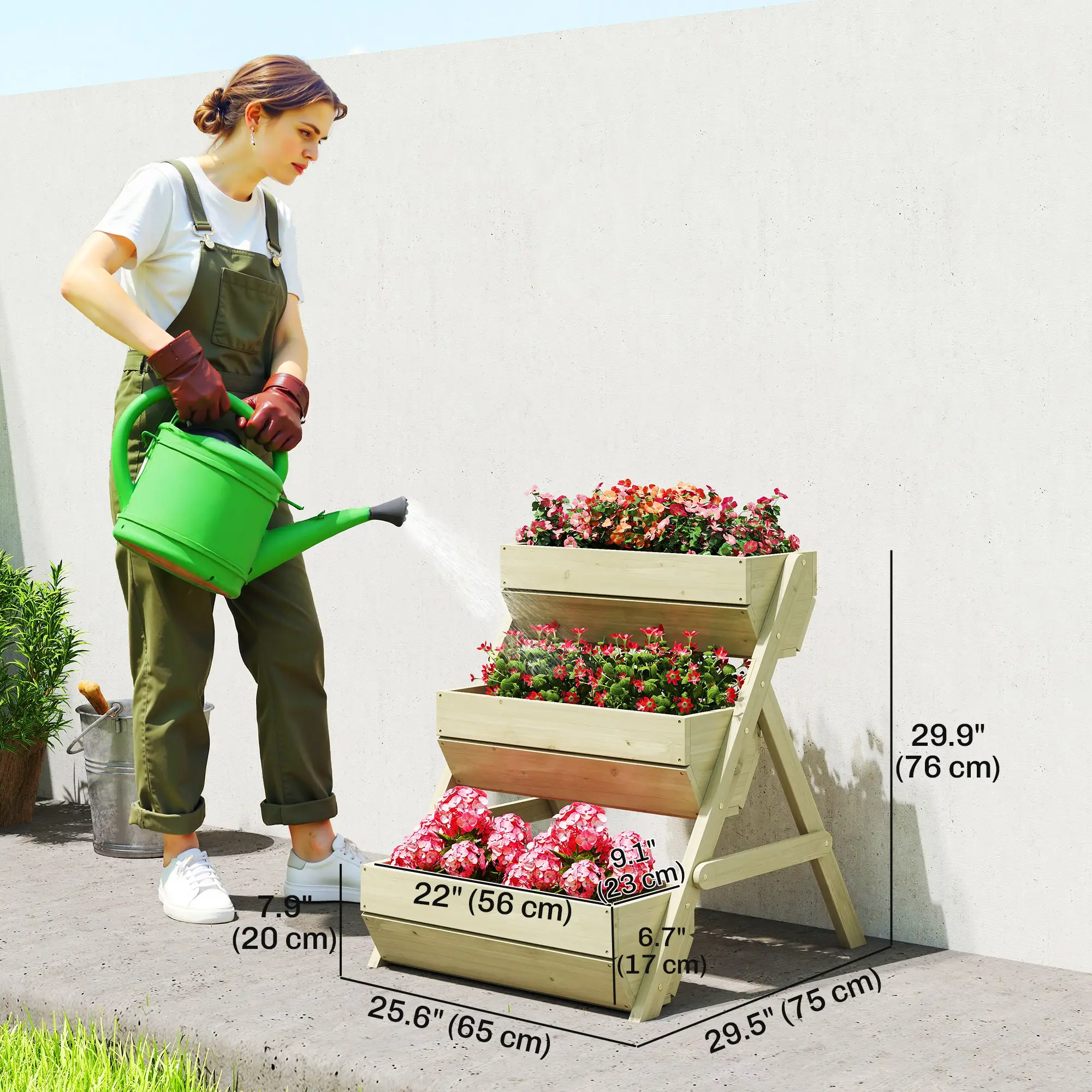 3 Tier Elevated Planter Box, Wooden Raised Garden Bed, 26" x 30" x 30", Green - Image 3