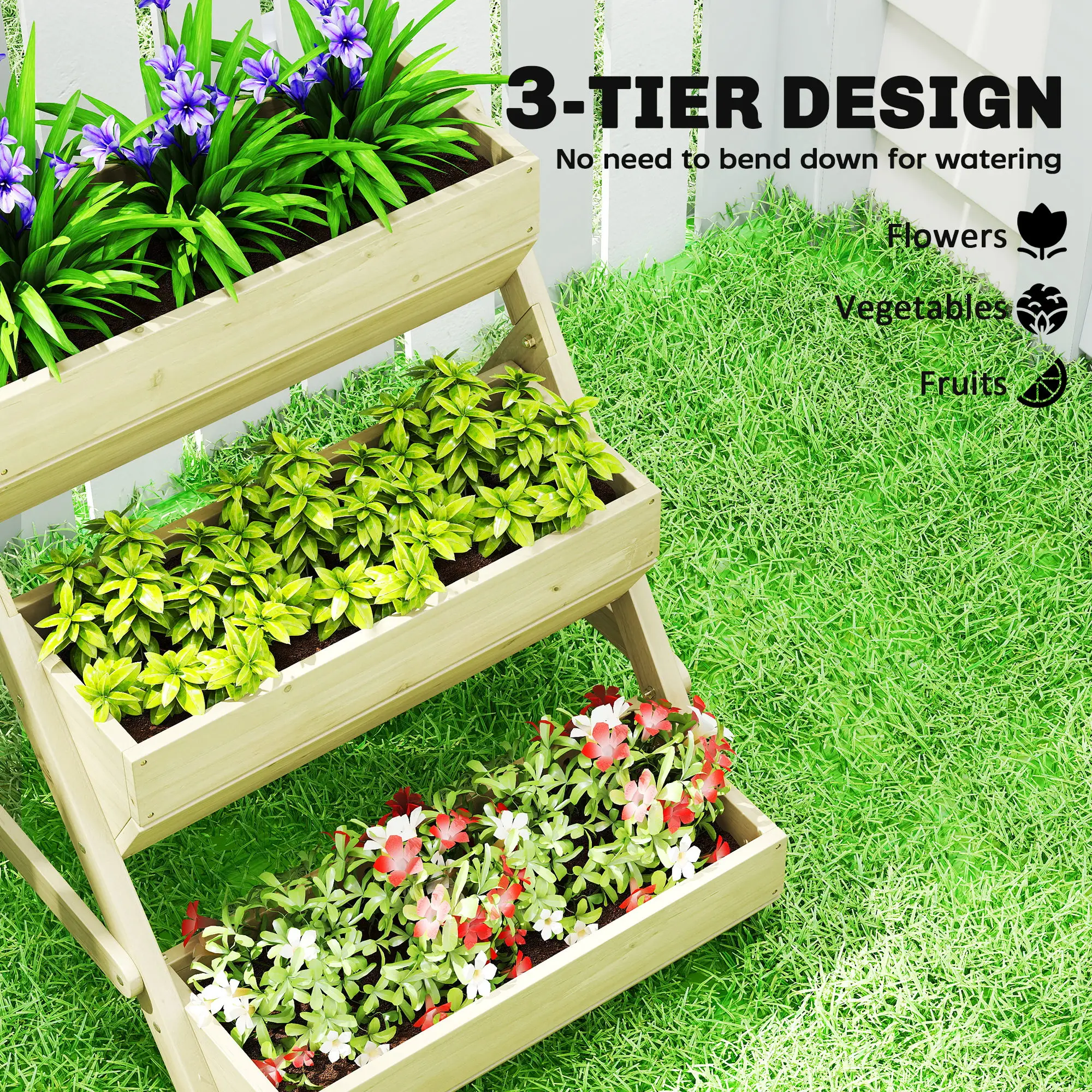 3 Tier Elevated Planter Box, Wooden Raised Garden Bed, 26" x 30" x 30", Green - Image 4