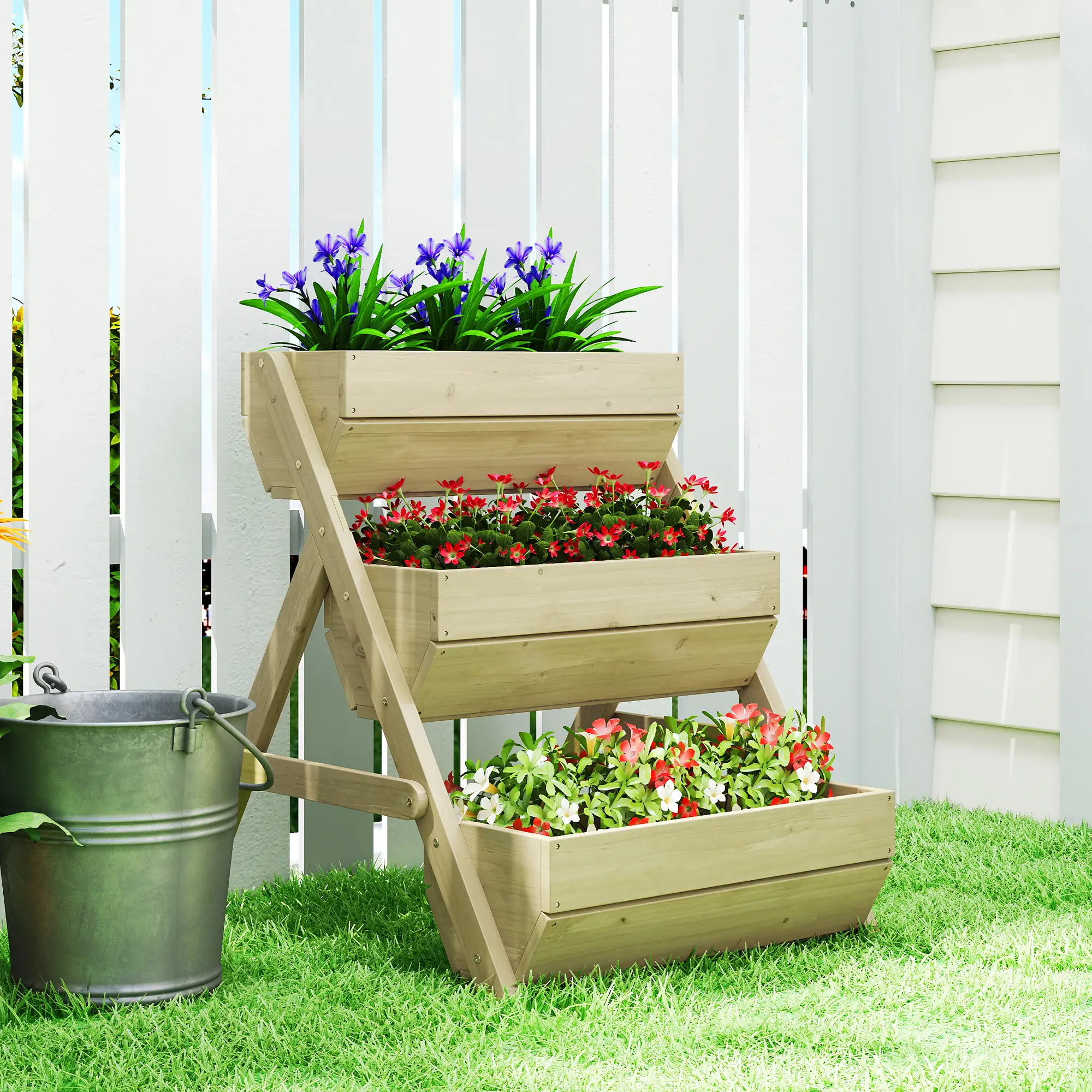 3 Tier Elevated Planter Box, Wooden Raised Garden Bed, 26" x 30" x 30", Green - Image 8
