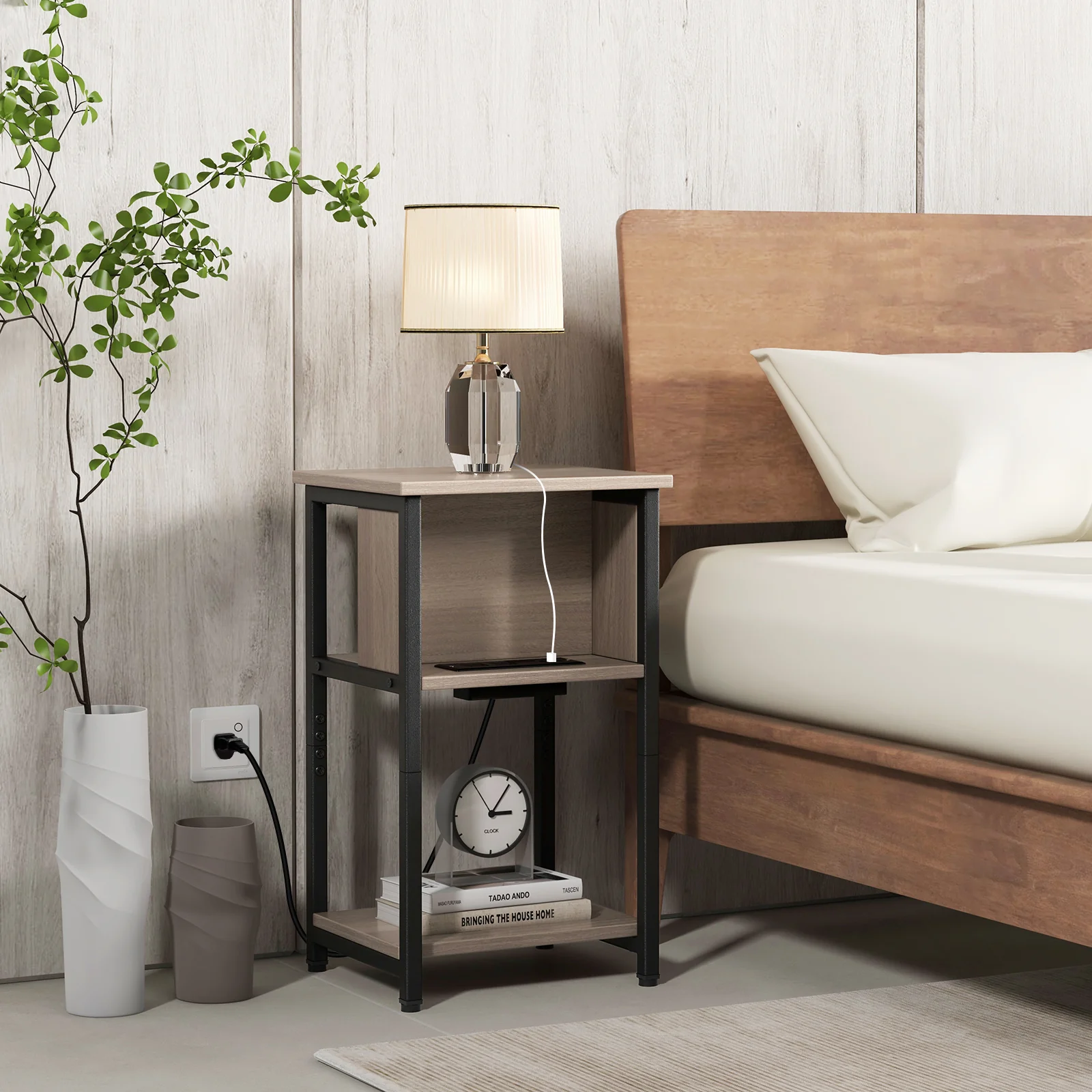 3-Tier End Table With USB Ports, Power Outlets, 1 Piece - Image 2